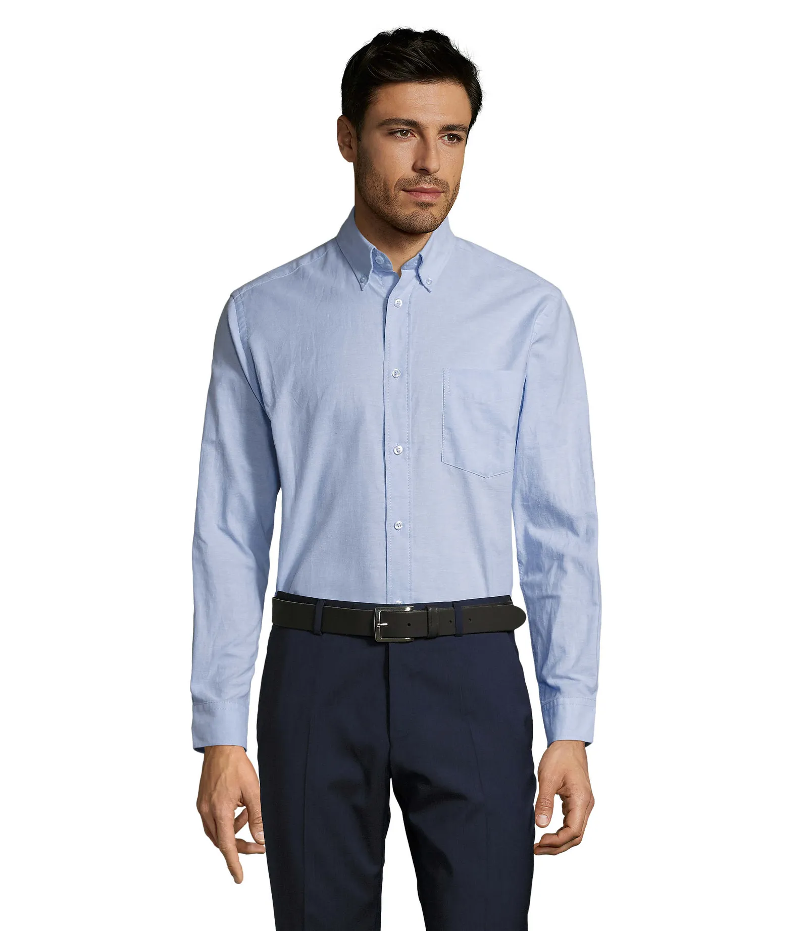 Camicia manica lunga SOL'S Boston, Sky blue, su modello, fronte