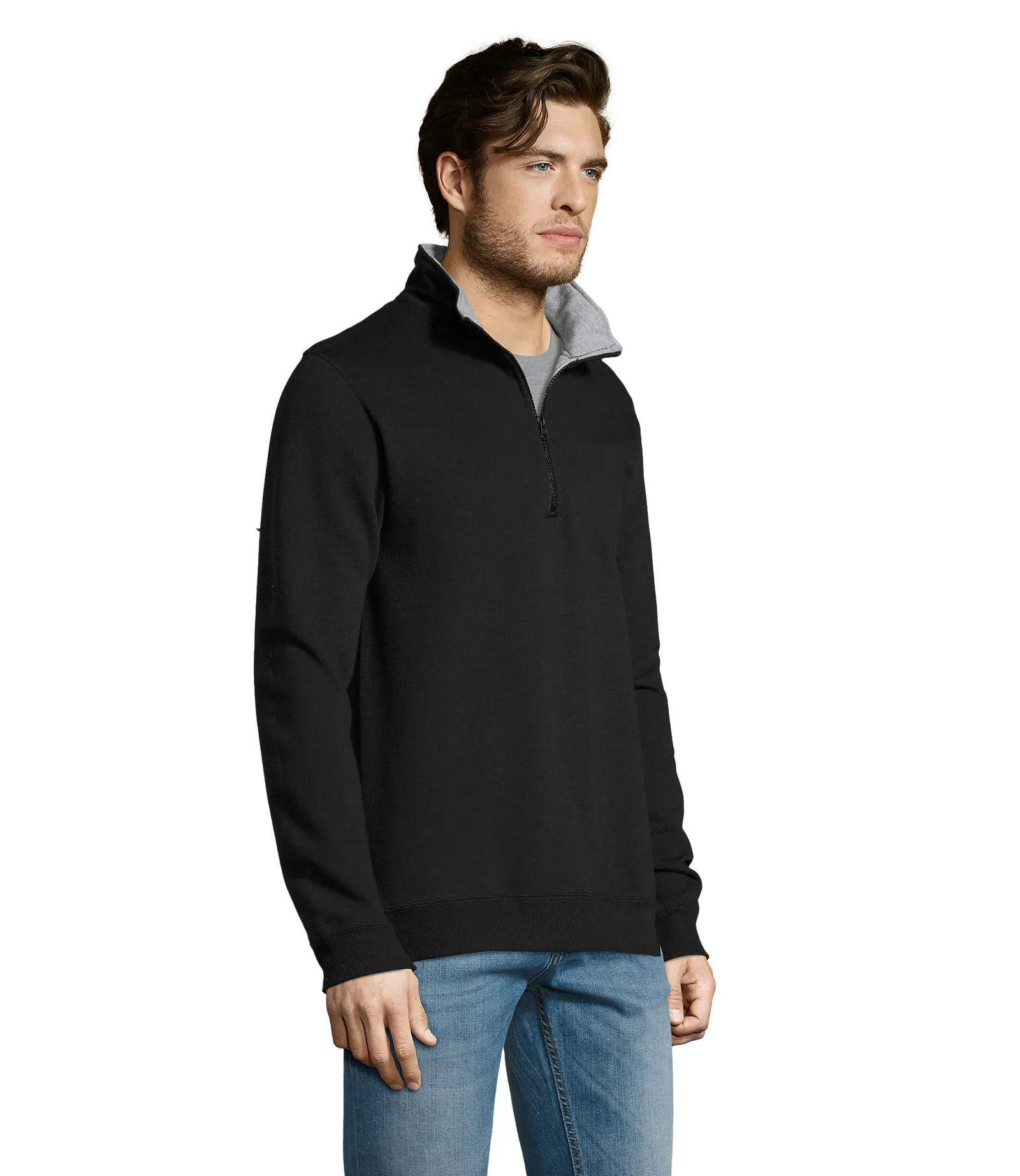 Felpa con zip SOL'S Scott, Black, su modello, lato