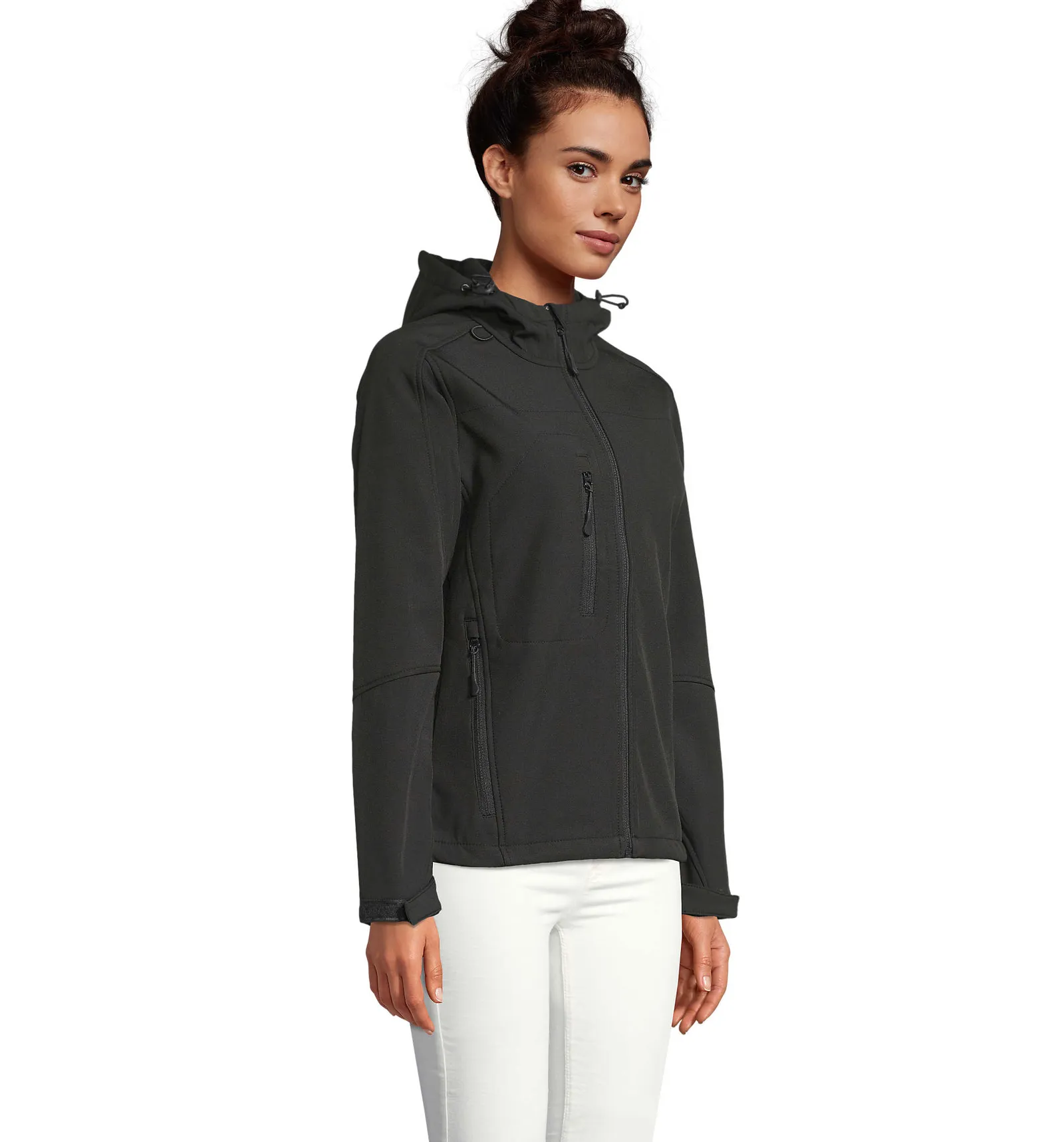 Softshell SOL'S Replay Women, Black, su modello, lato