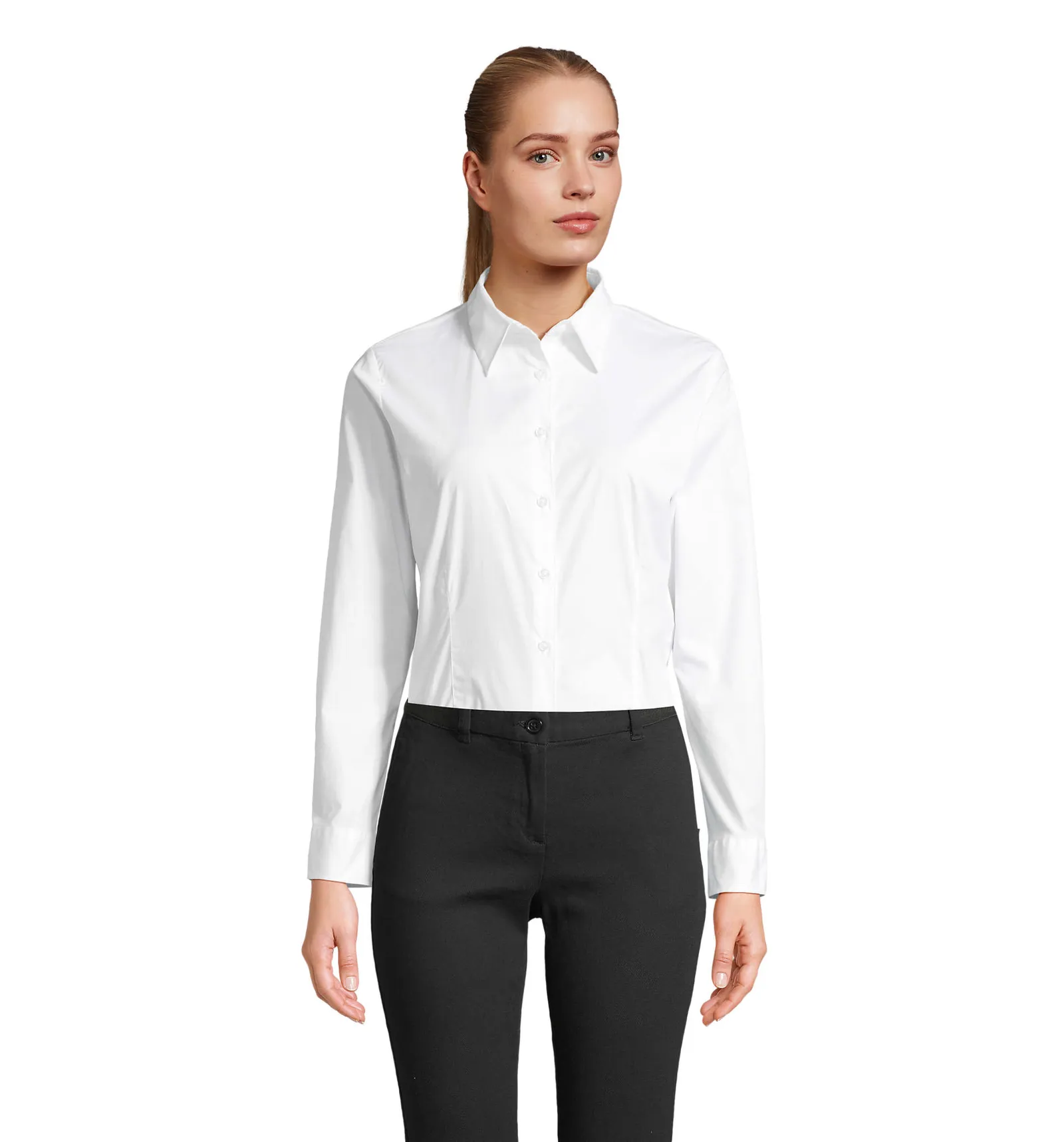 Camicia manica lunga SOL'S Eden, White, su modello, fronte