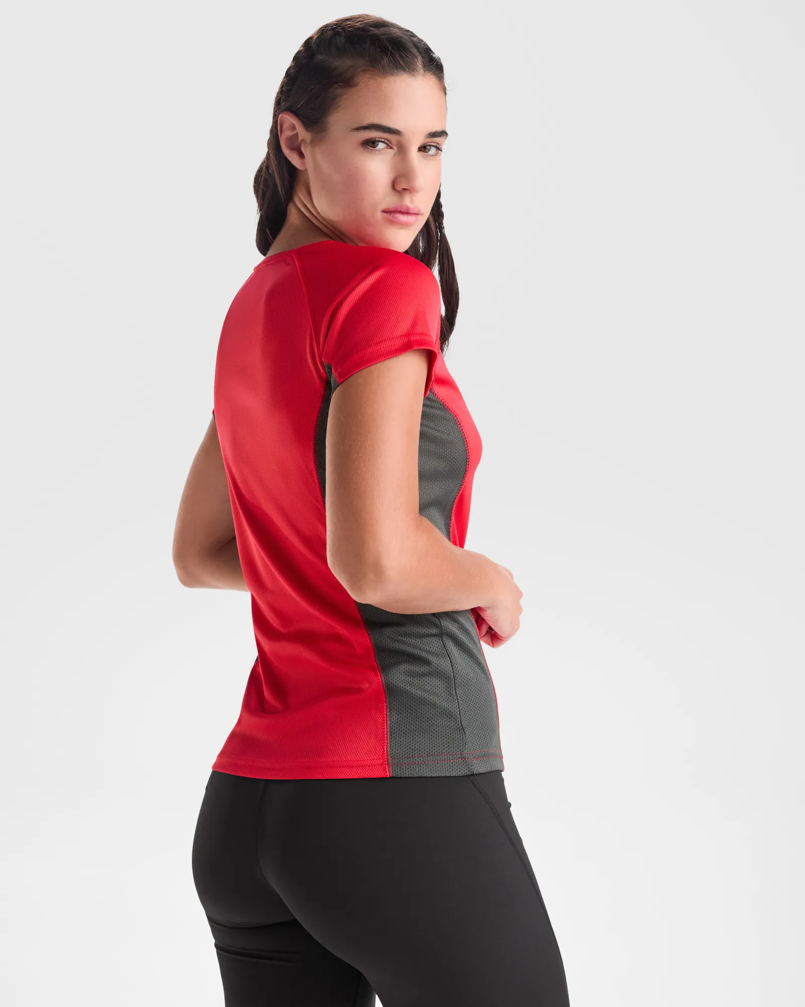 T-shirt tecnica Roly Shanghai Woman, Rosso/Piombo Scuro, dettaglio