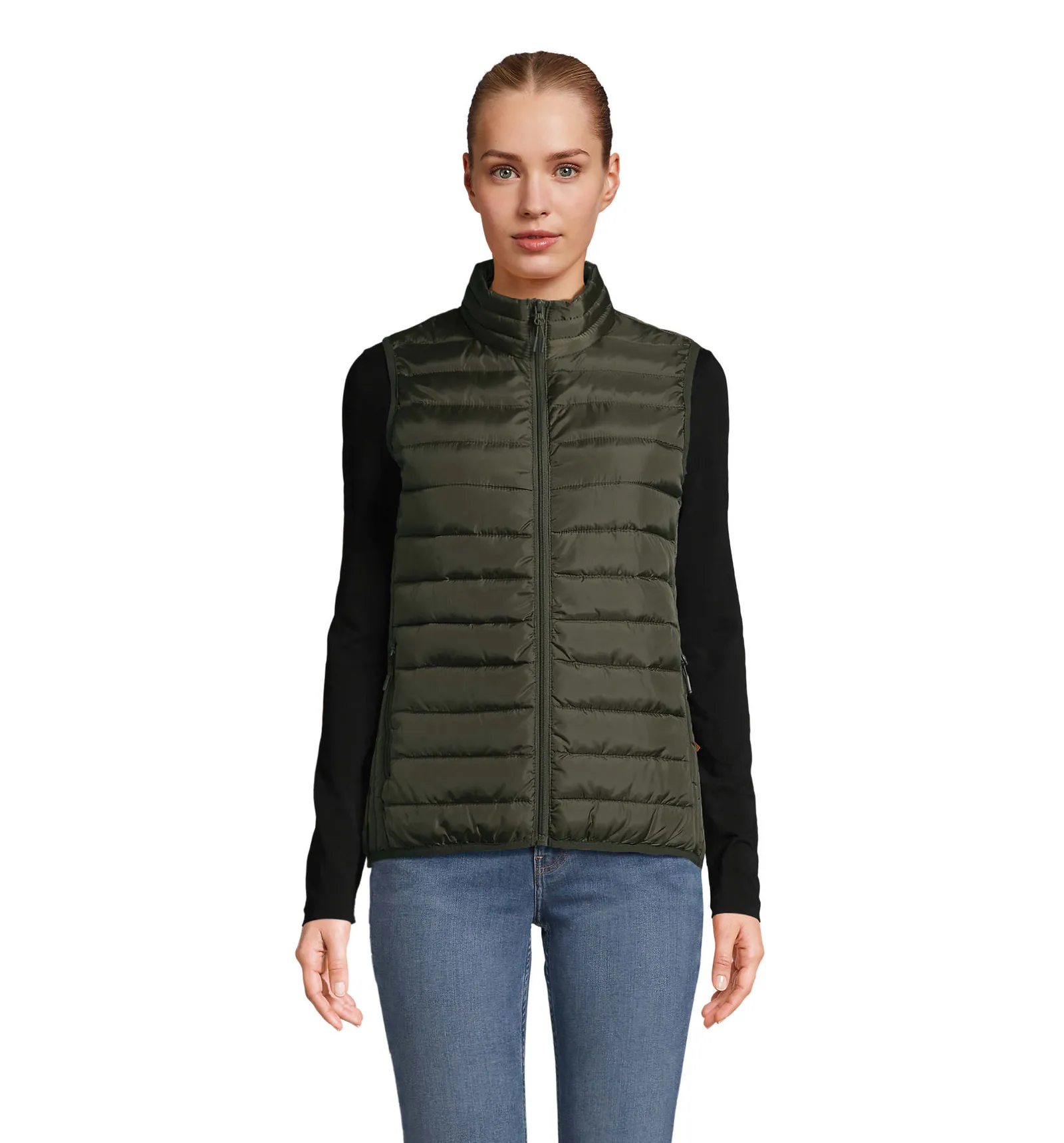 Gilet SOL'S Stream BW Women, Army, su modello, fronte