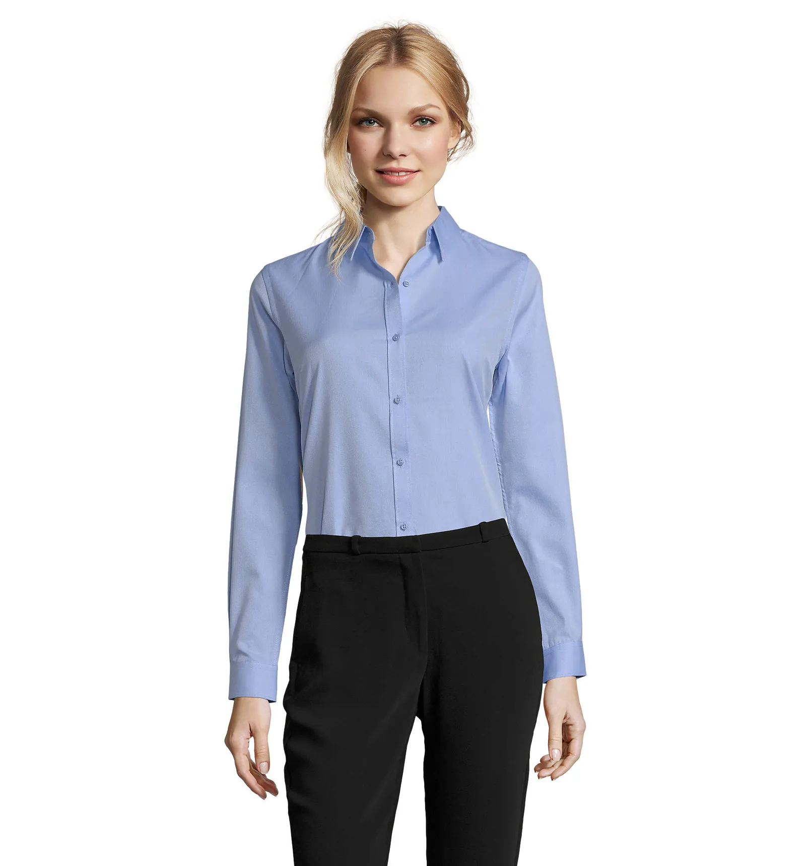 Camicia manica lunga SOL'S Brody Women, Sky blue, su modello, fronte