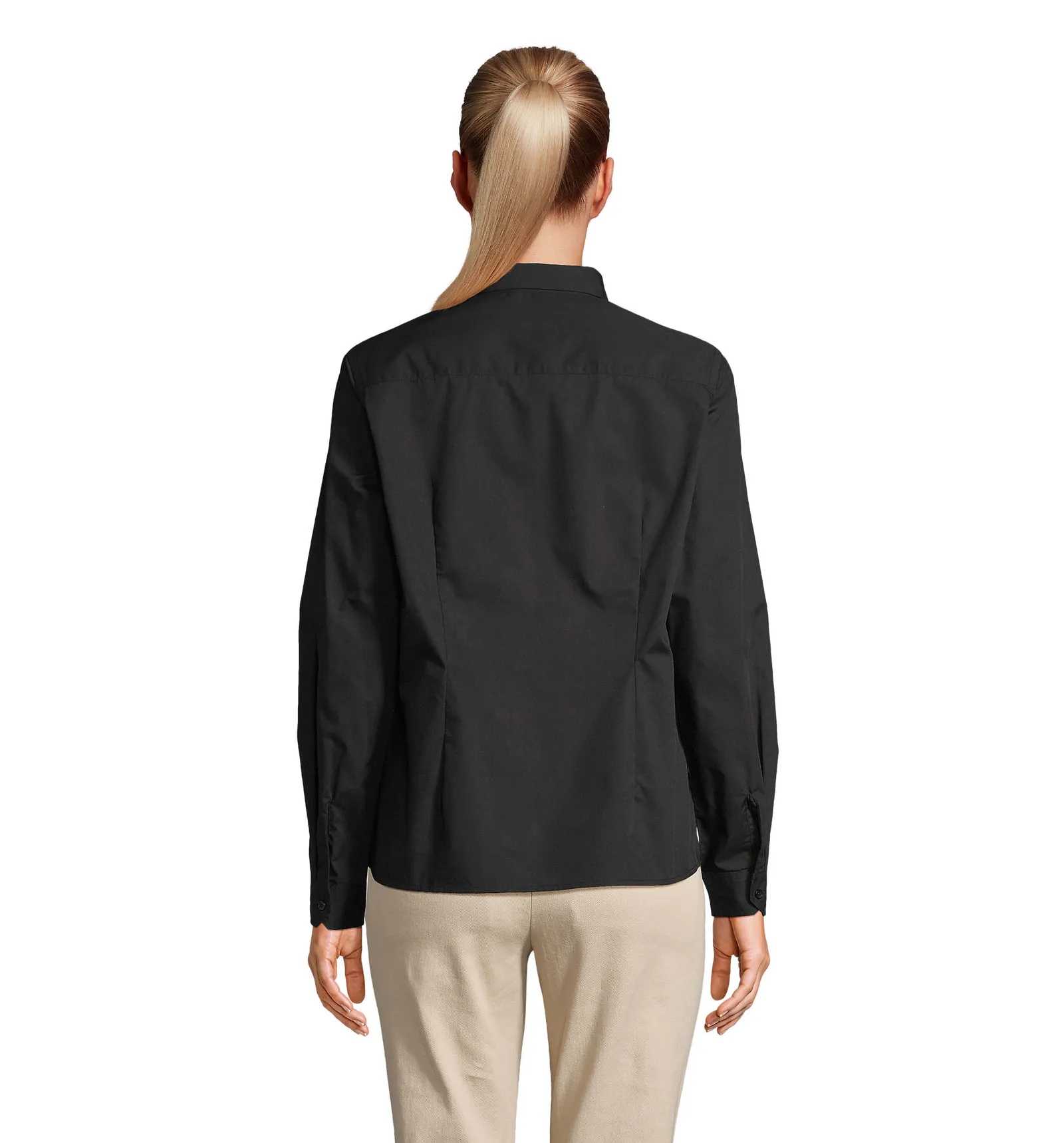 Camicia manica lunga SOL'S Bailey Women, Black, su modello, retro