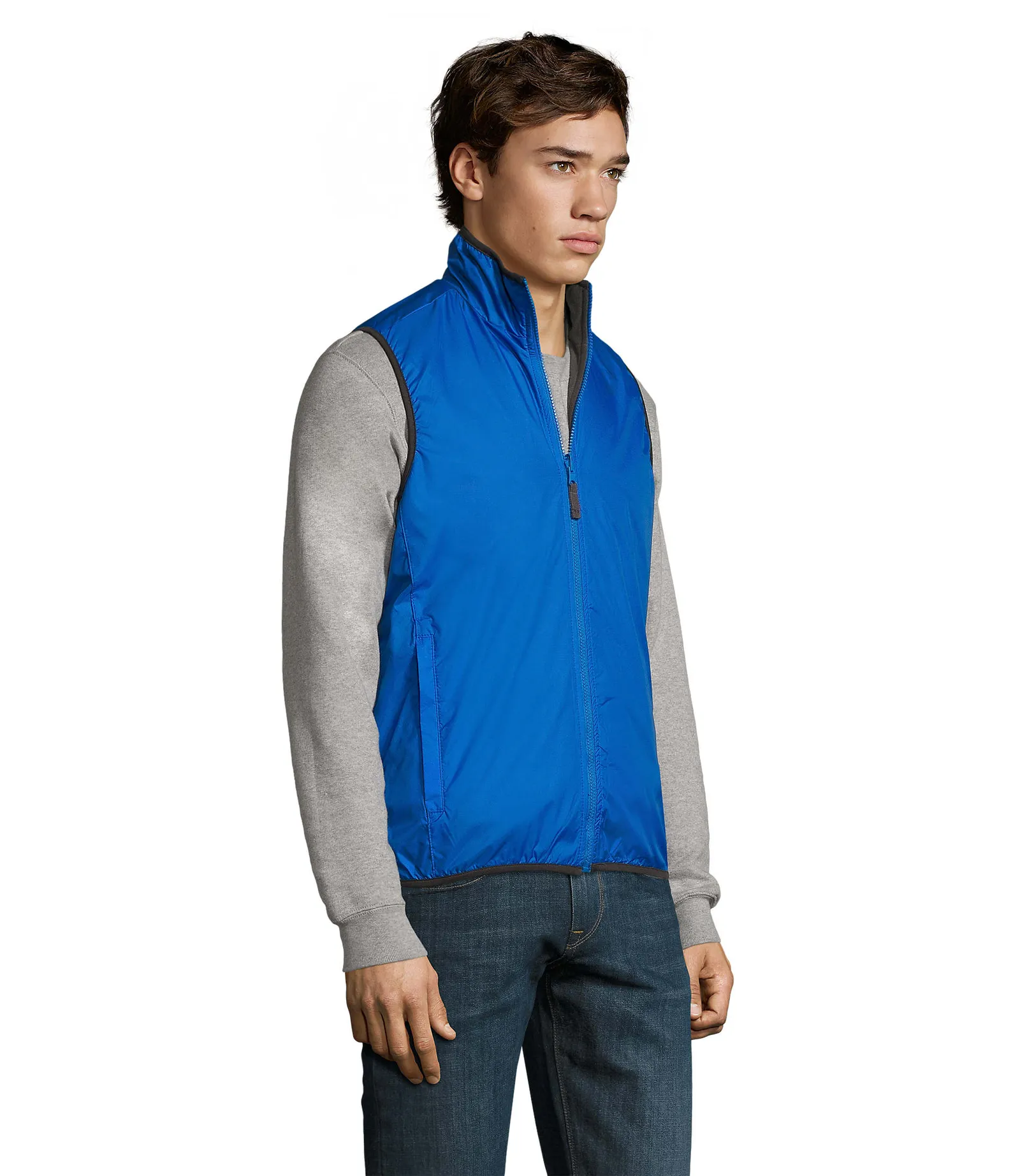 Gilet SOL'S Winner, Royal blue shirt, su modello, lato