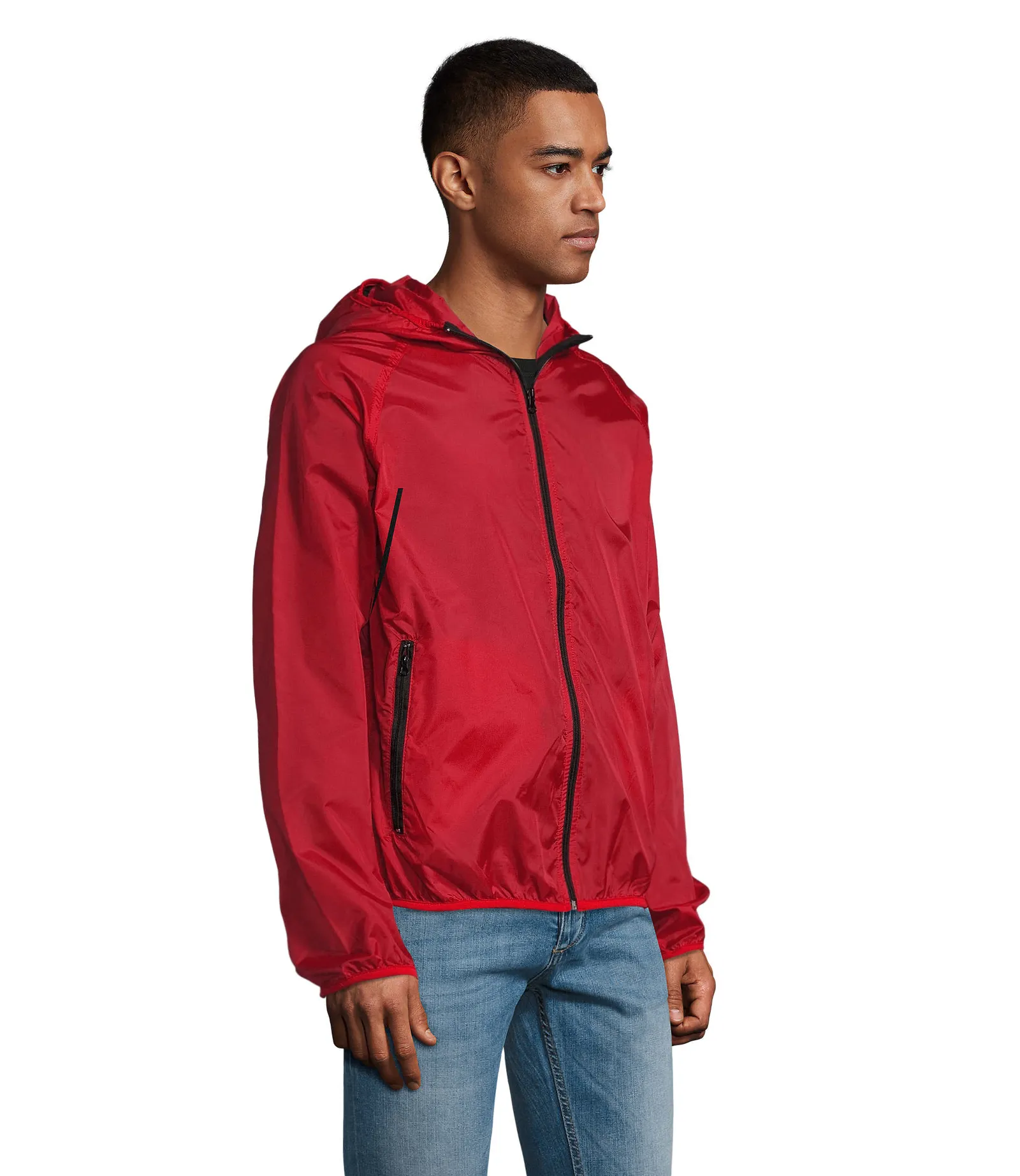 Giacca antivento SOL'S Shore, Red, su modello, lato