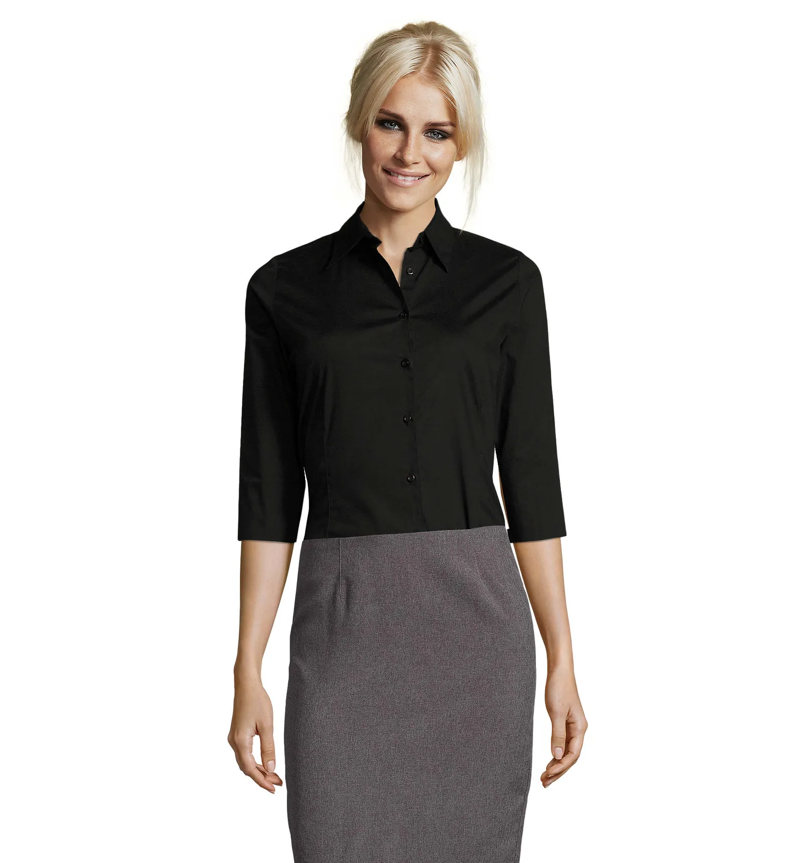 Camicia manica 3/4 SOL'S Effect, Black, su modello, fronte