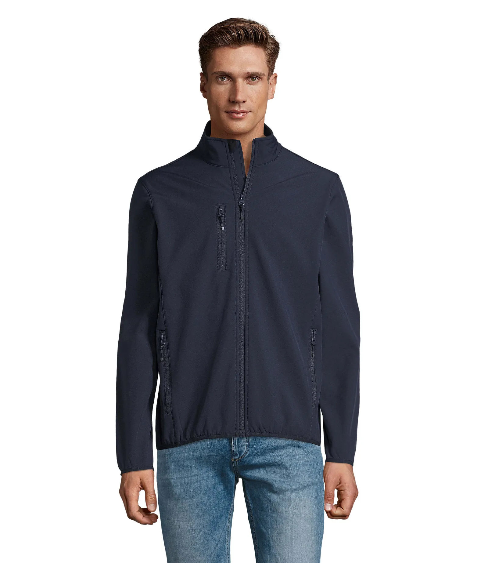 Softshell SOL'S Radian Men, Abyss blue, su modello, fronte
