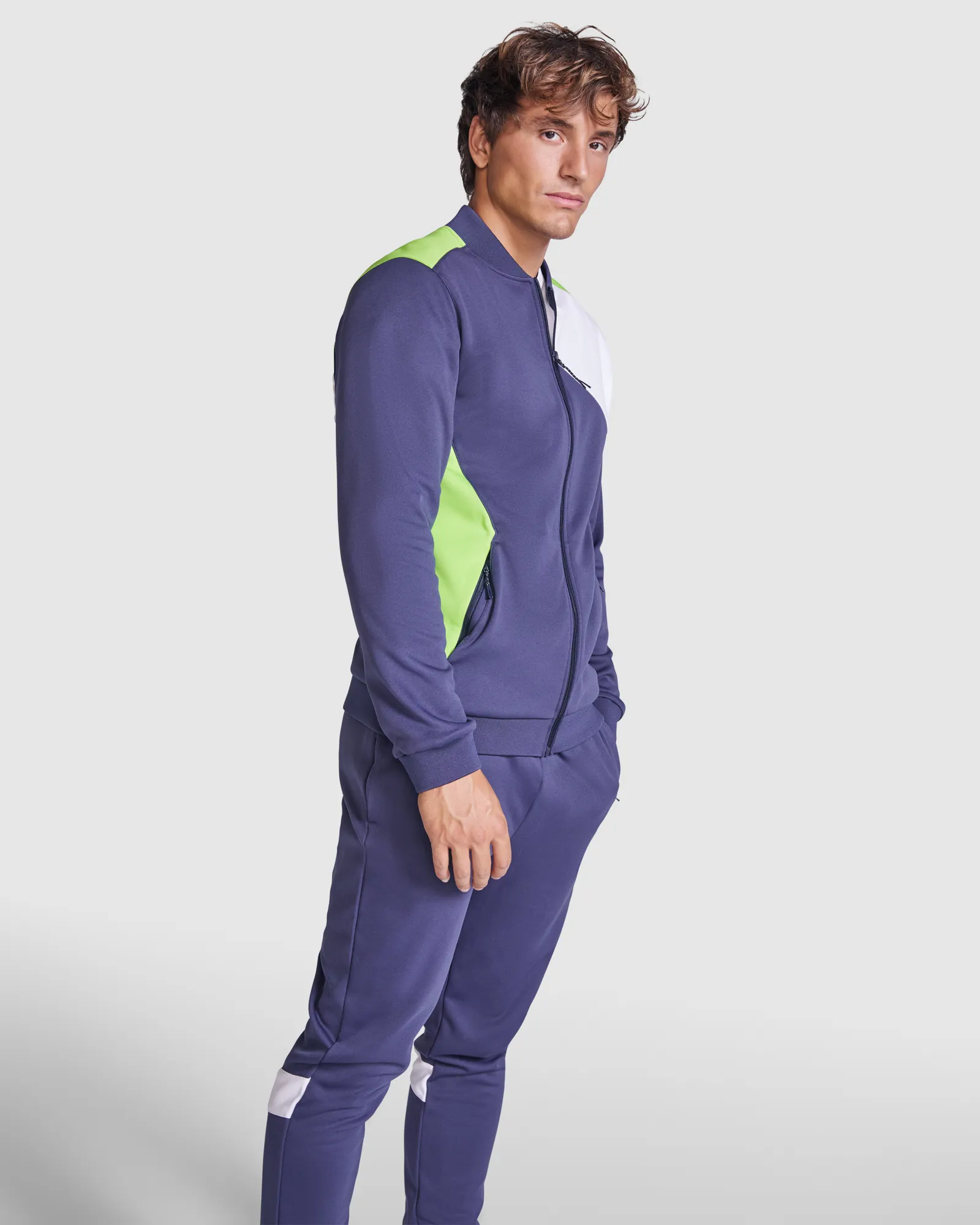 Felpa con zip Roly Leros, Verde Felce/Blu Navy, dettaglio