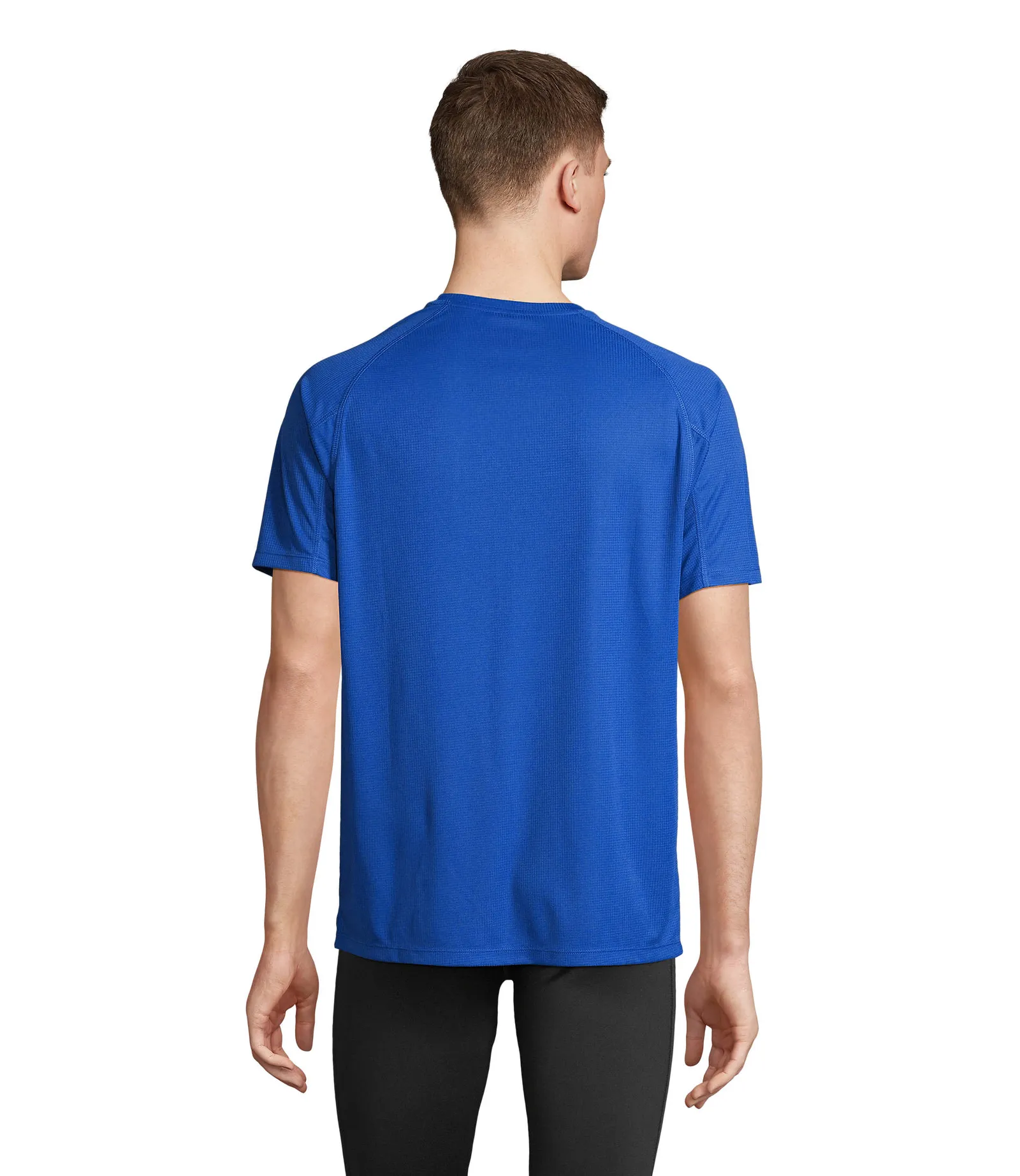 T-shirt tecnica SOL'S Vortex, Royal blue, su modello, retro
