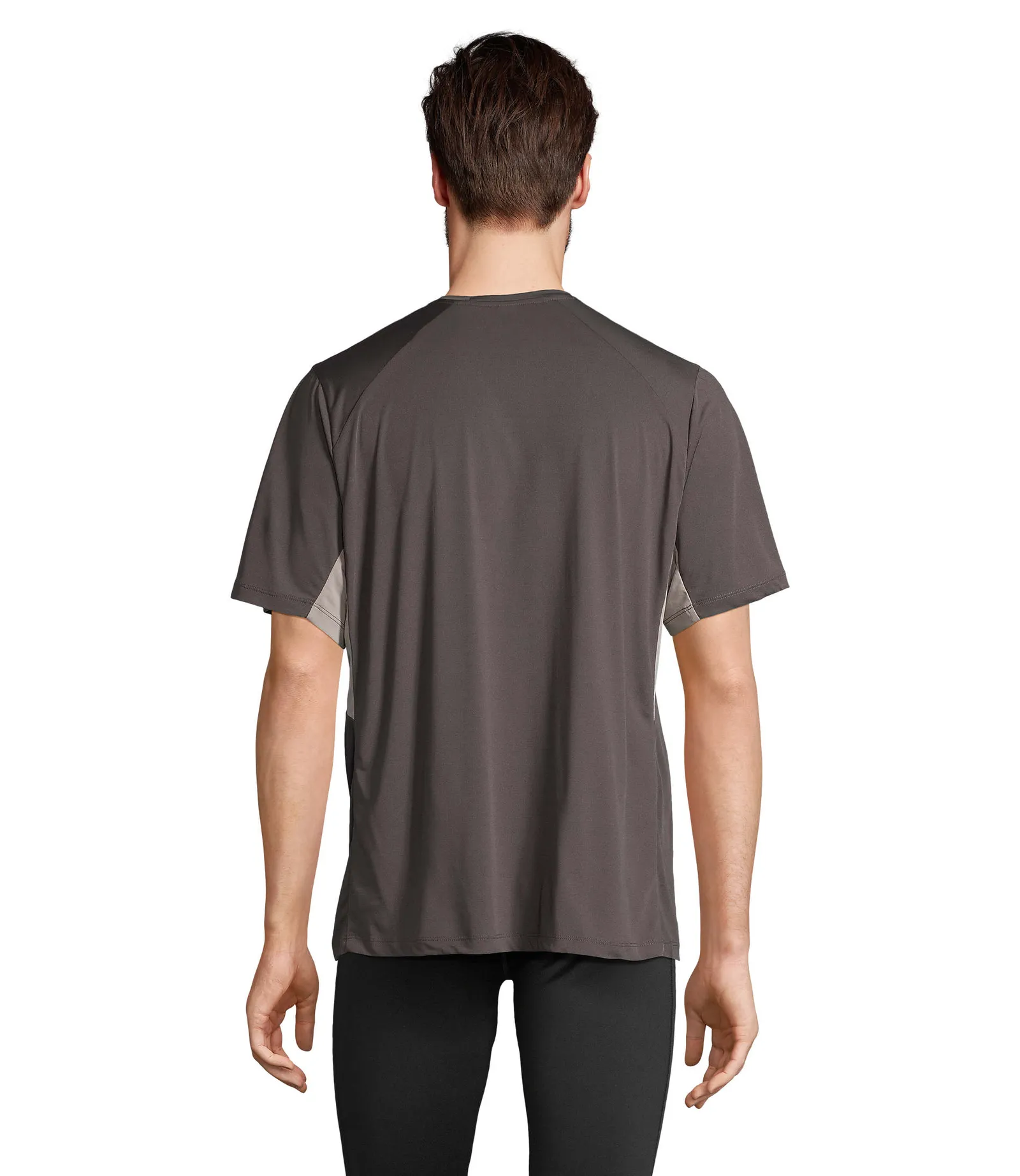 T-shirt tecnica SOL'S Storm, Dark grey/light grey, su modello, retro
