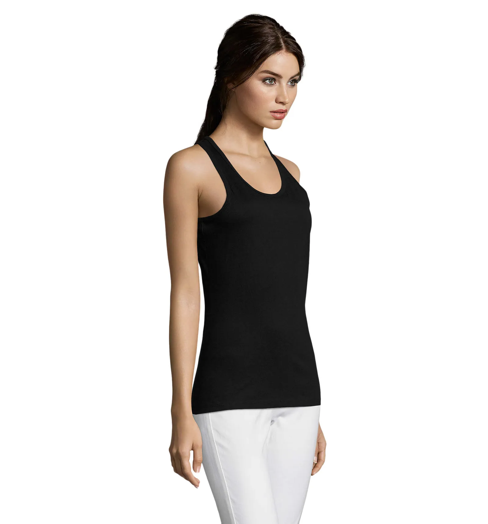 Canotta SOL'S Justin Women, Deep black, su modello, lato