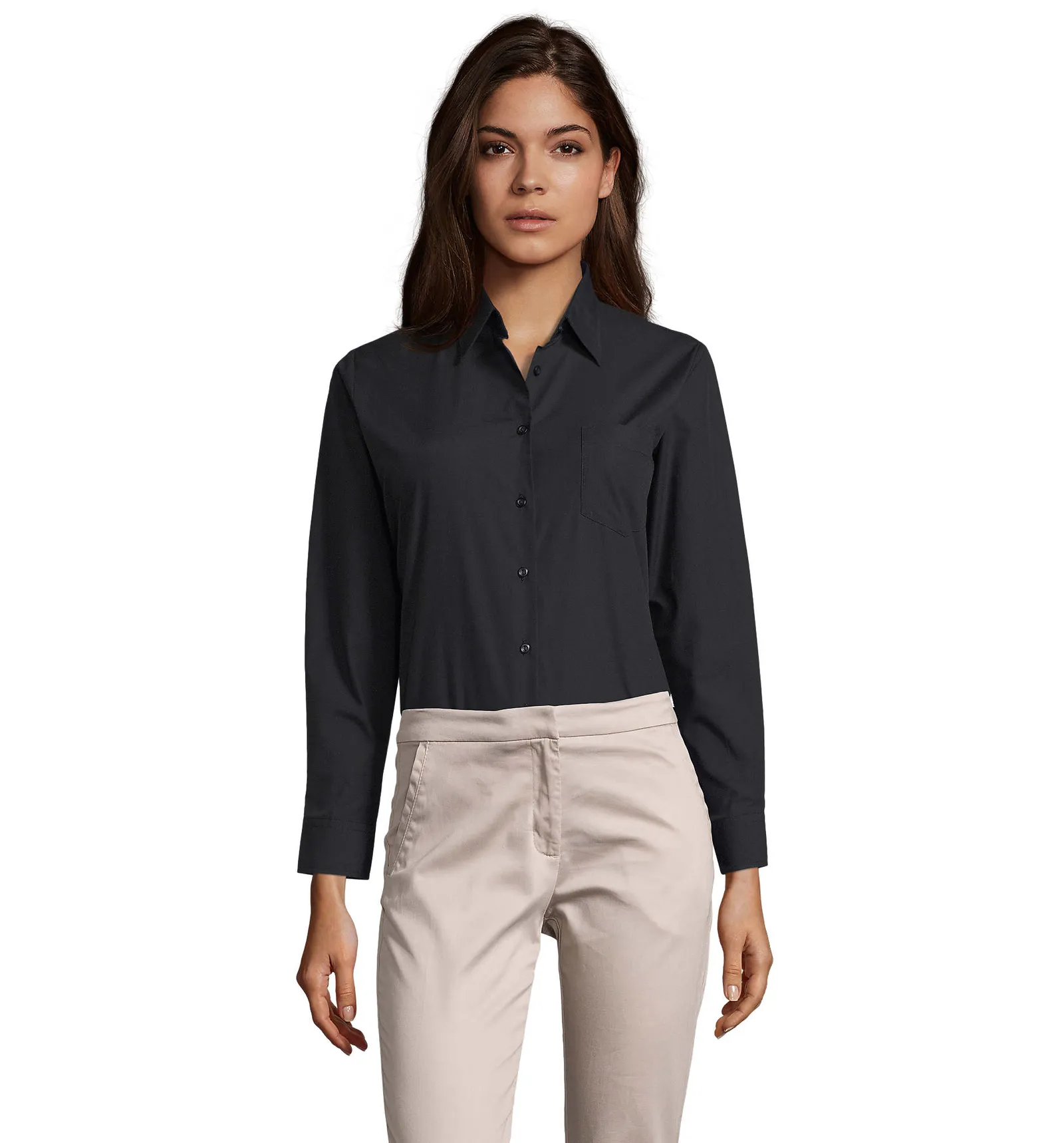 Camicia manica lunga SOL'S Executive, Black, su modello, fronte