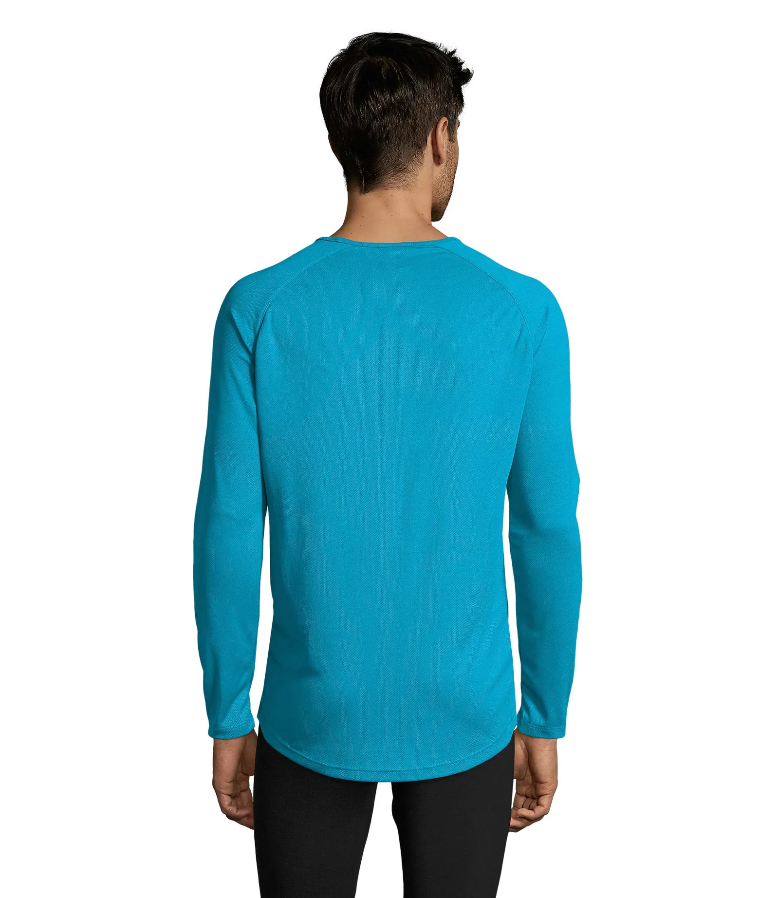 T-shirt tecnica SOL'S Sporty Lsl Men, Aqua, su modello, retro