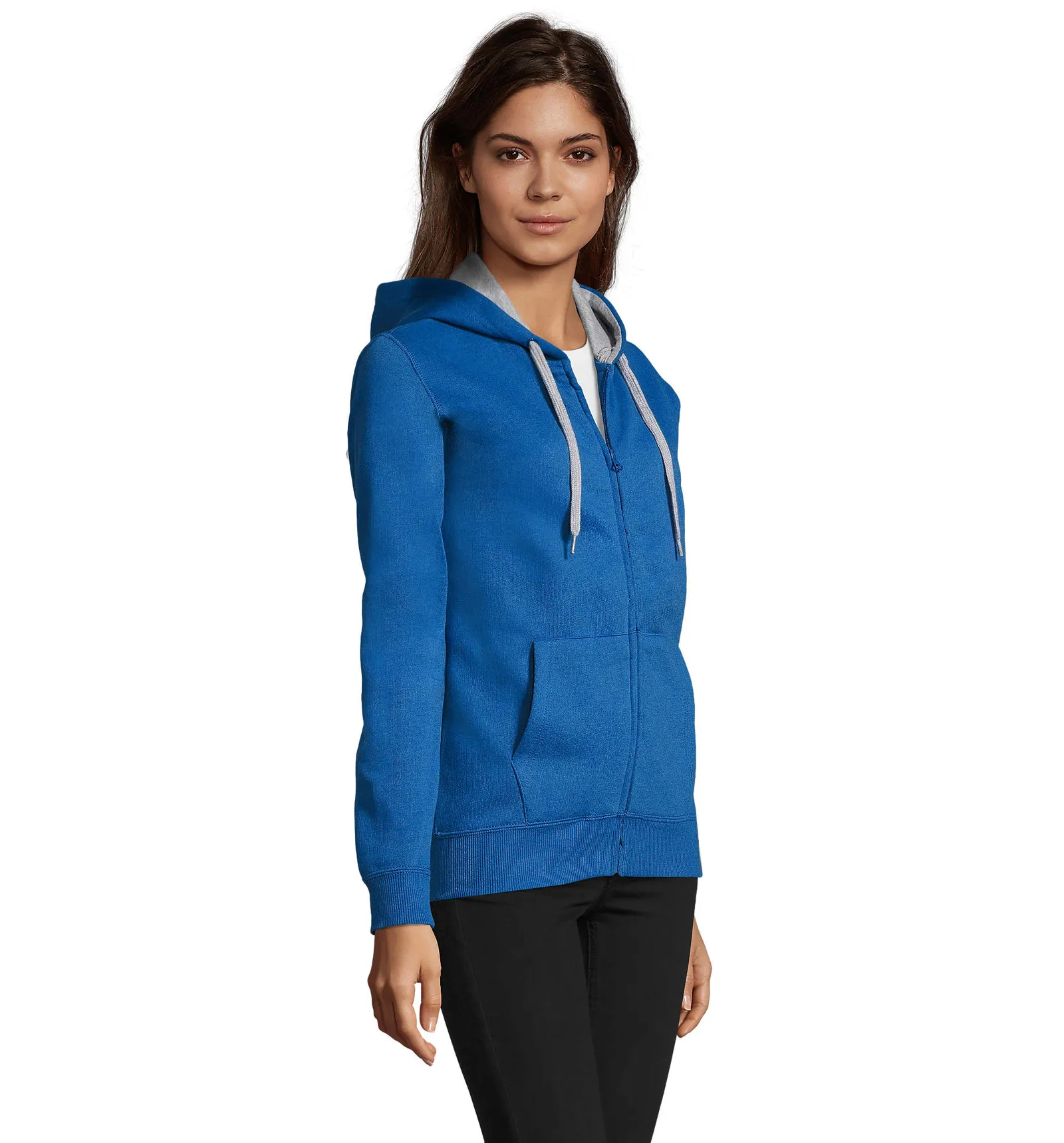 Felpa con zip e cappuccio SOL'S Soul Women, Royal blue, su modello, lato