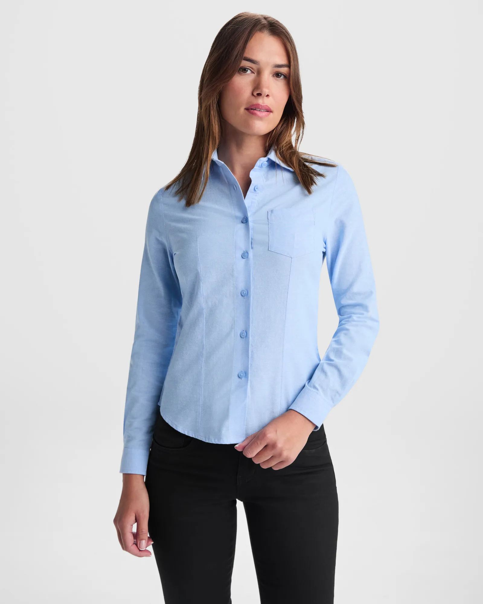 Camicia manica lunga Roly Oxford Woman, Celeste, dettaglio