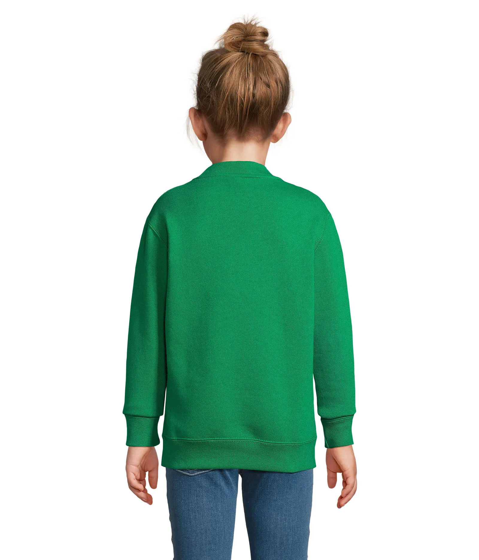 Felpa girocollo SOL'S New Supreme Kids, Kelly green, su modello, retro