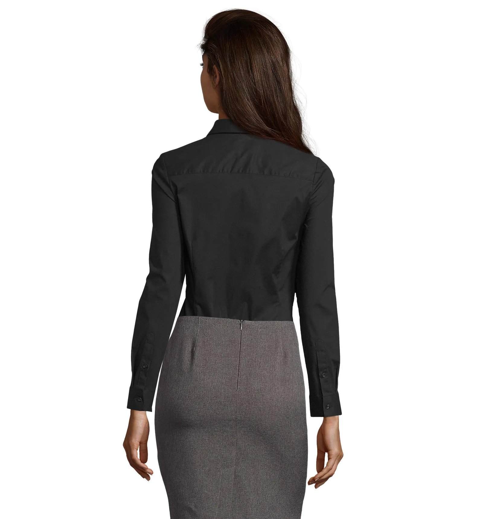 Camicia manica lunga SOL'S Blake Women, Black, su modello, retro