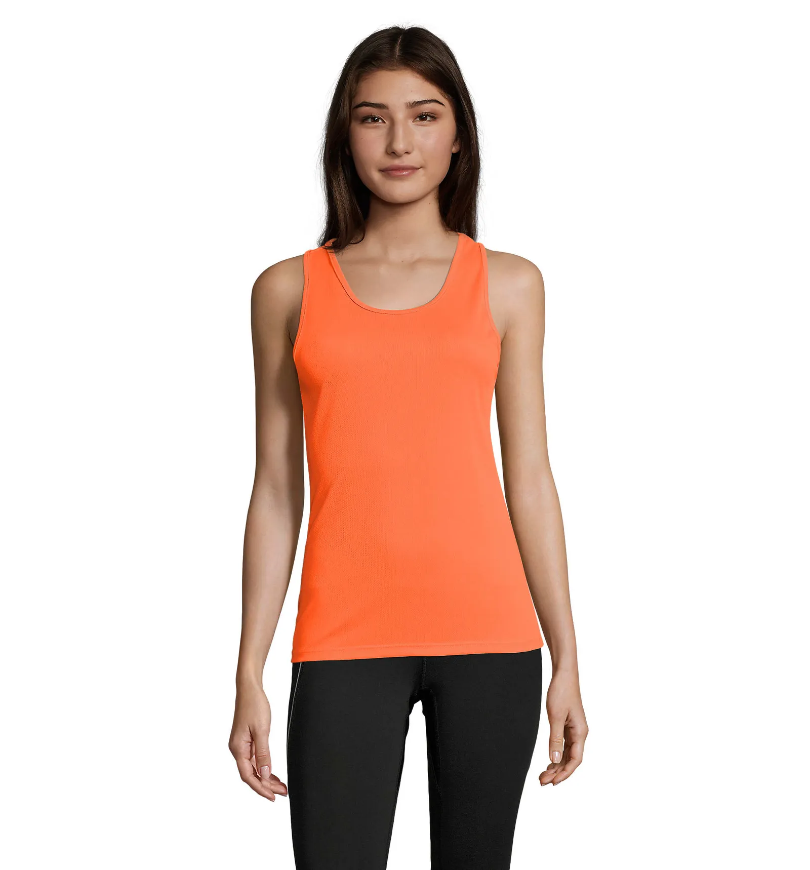 Canotta SOL'S Sporty TT Women, Neon orange, su modello, fronte