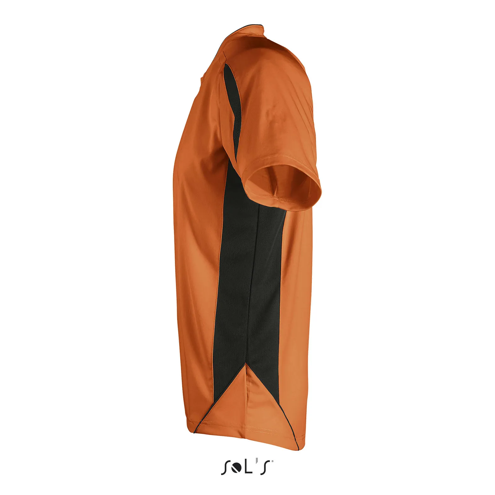 T-shirt tecnica SOL'S Maracana 2 Kids Ssl, Orange/black, su modello, lato