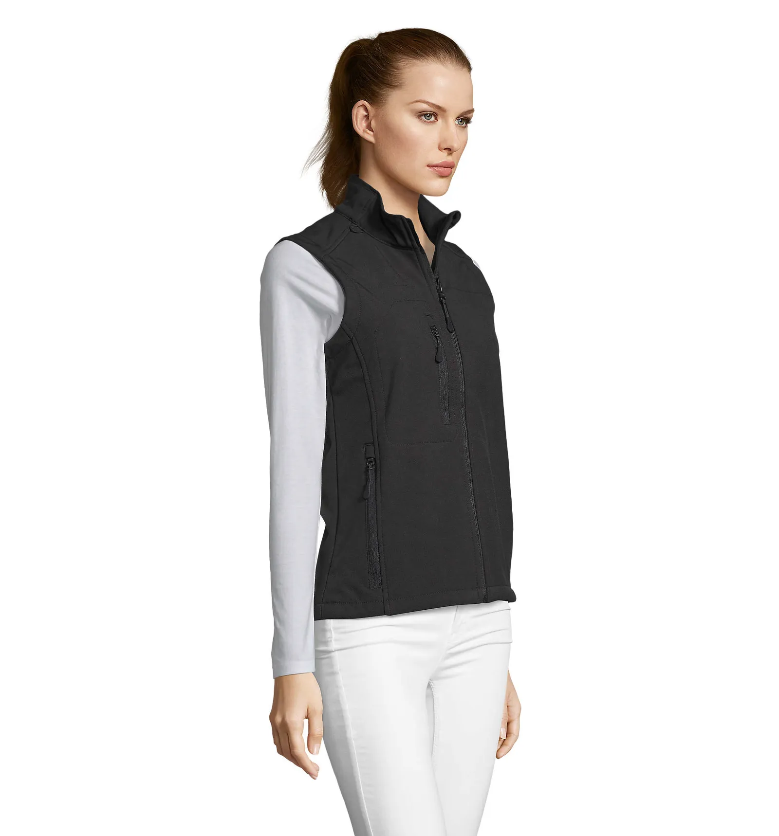 Gilet SOL'S Rallye Women, Black, su modello, lato