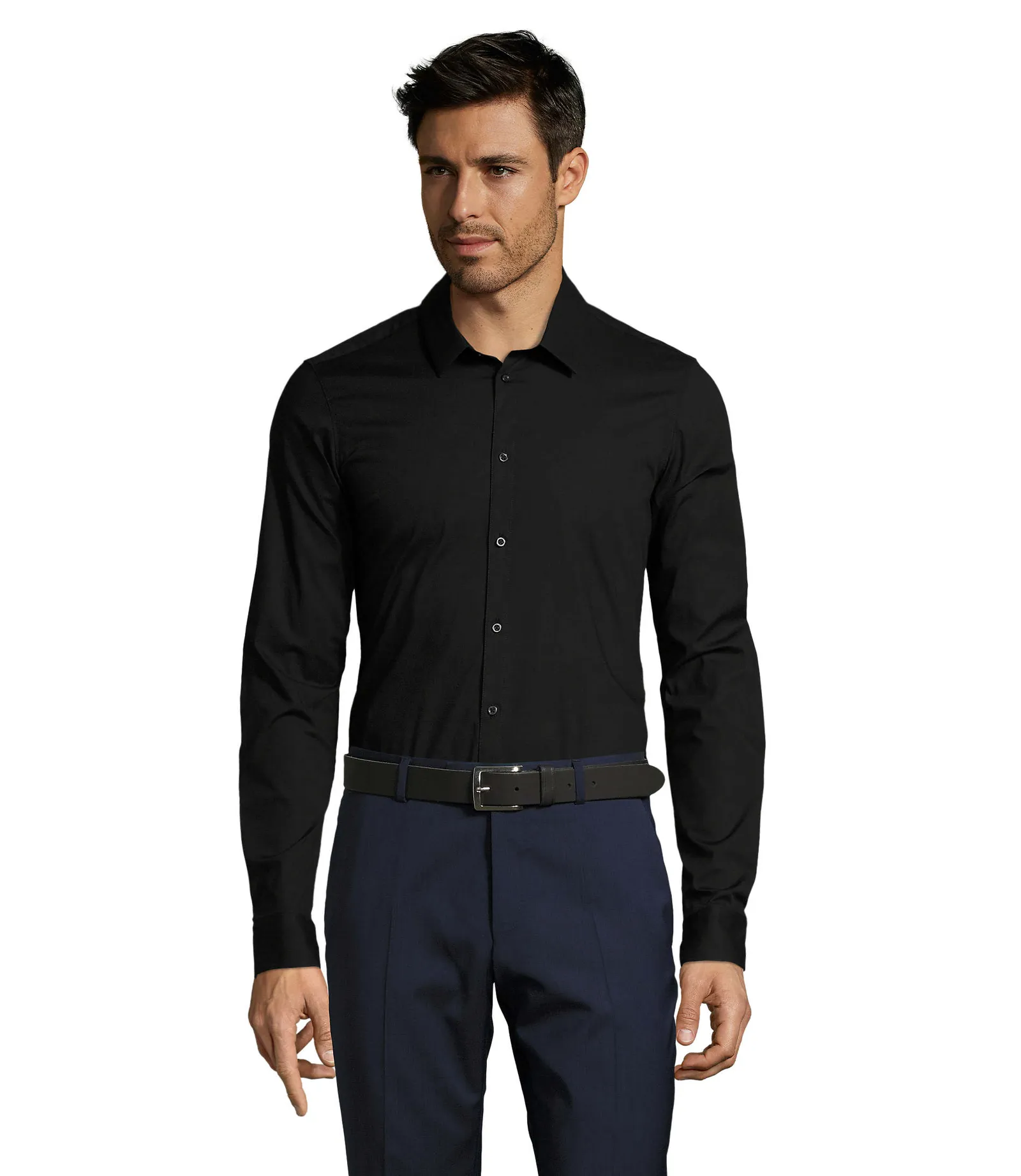 Camicia manica lunga SOL'S Blake Men, Black, su modello, fronte