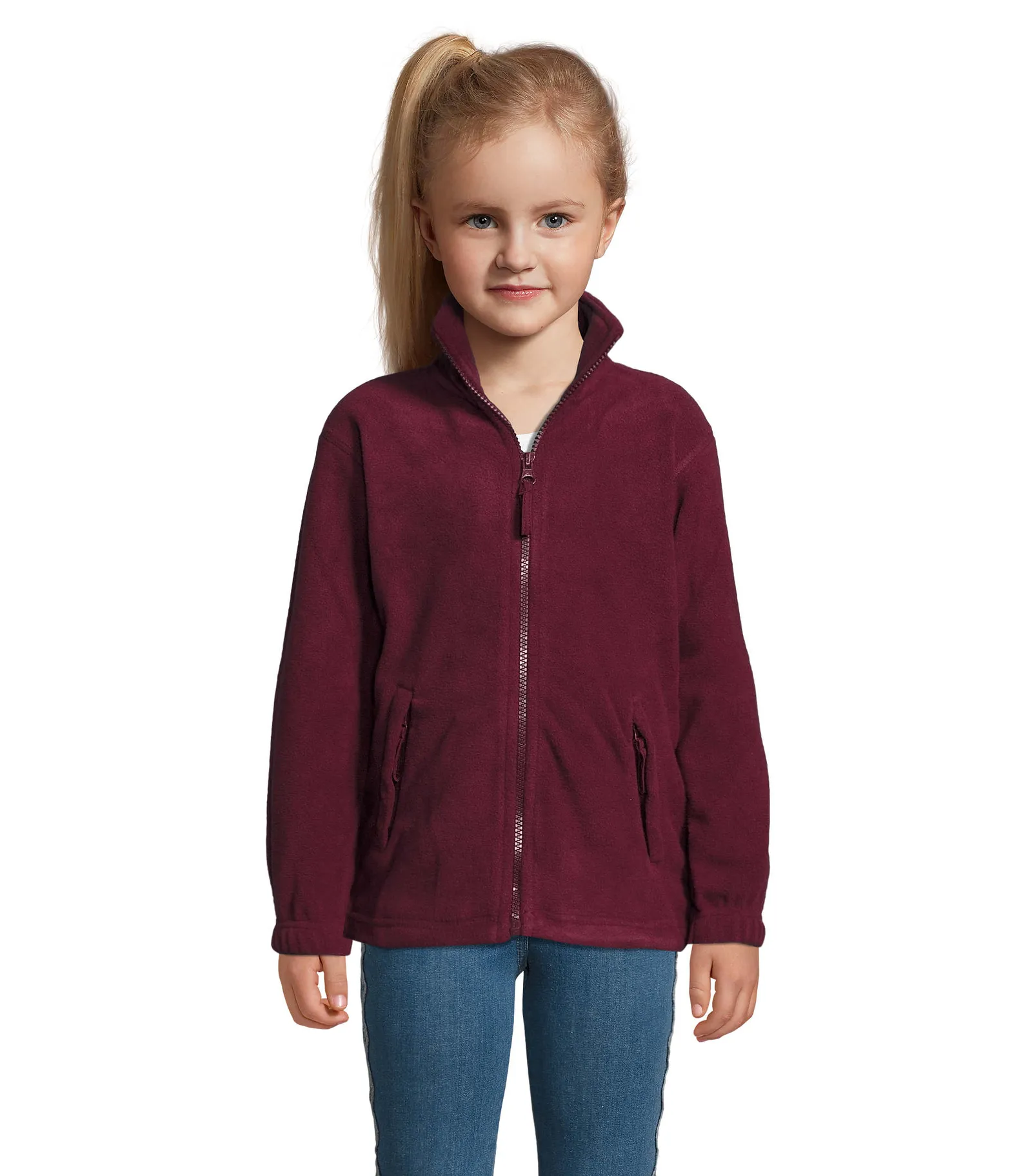 Pile SOL'S North Kids, Burgundy, su modello, fronte