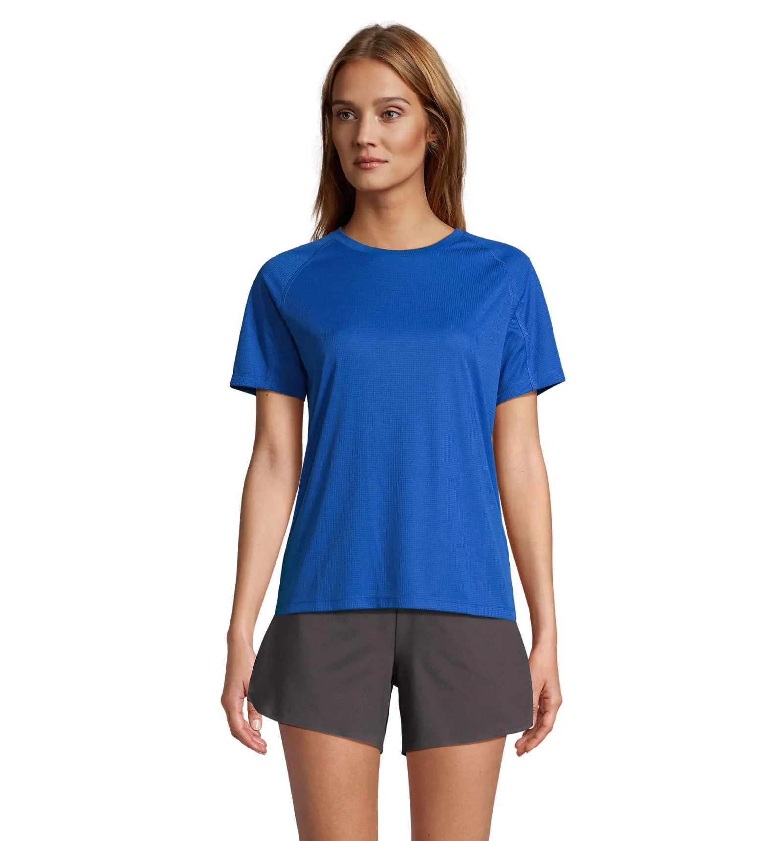 T-shirt tecnica SOL'S Vortex Women, Royal blue, su modello, fronte