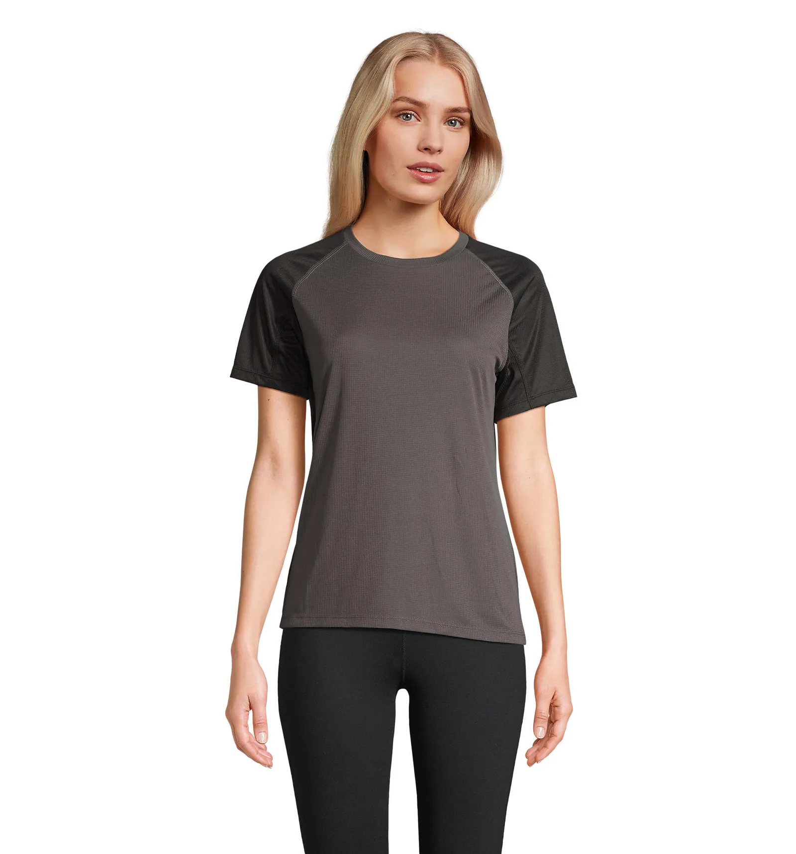 T-shirt tecnica SOL'S Vortex Women, Black/antrachite, su modello, fronte