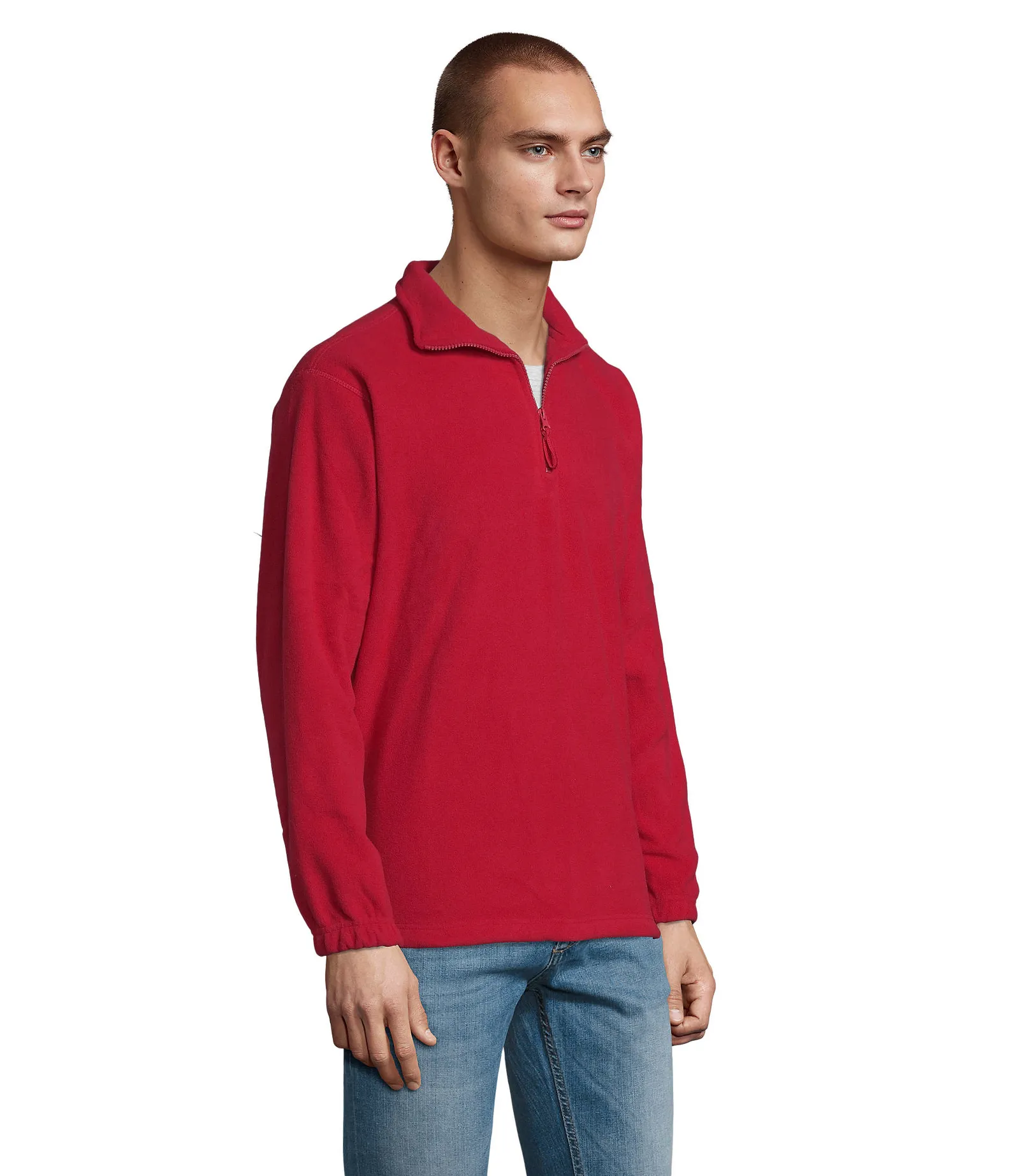 Felpa con zip SOL'S Ness, Red, su modello, lato