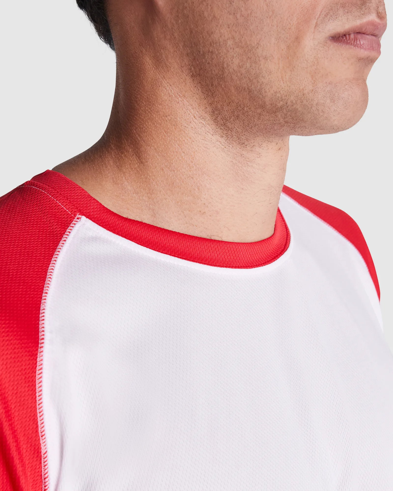 T-shirt tecnica Roly Indianapolis, Bianco/Rosso, dettaglio 3