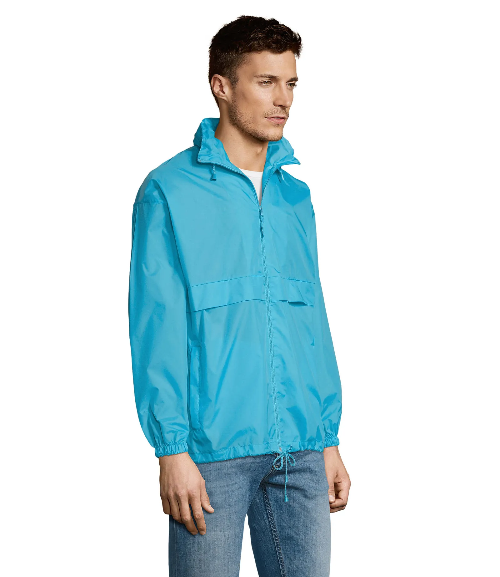 Giacca antivento SOL'S Surf, Atoll blue, su modello, lato