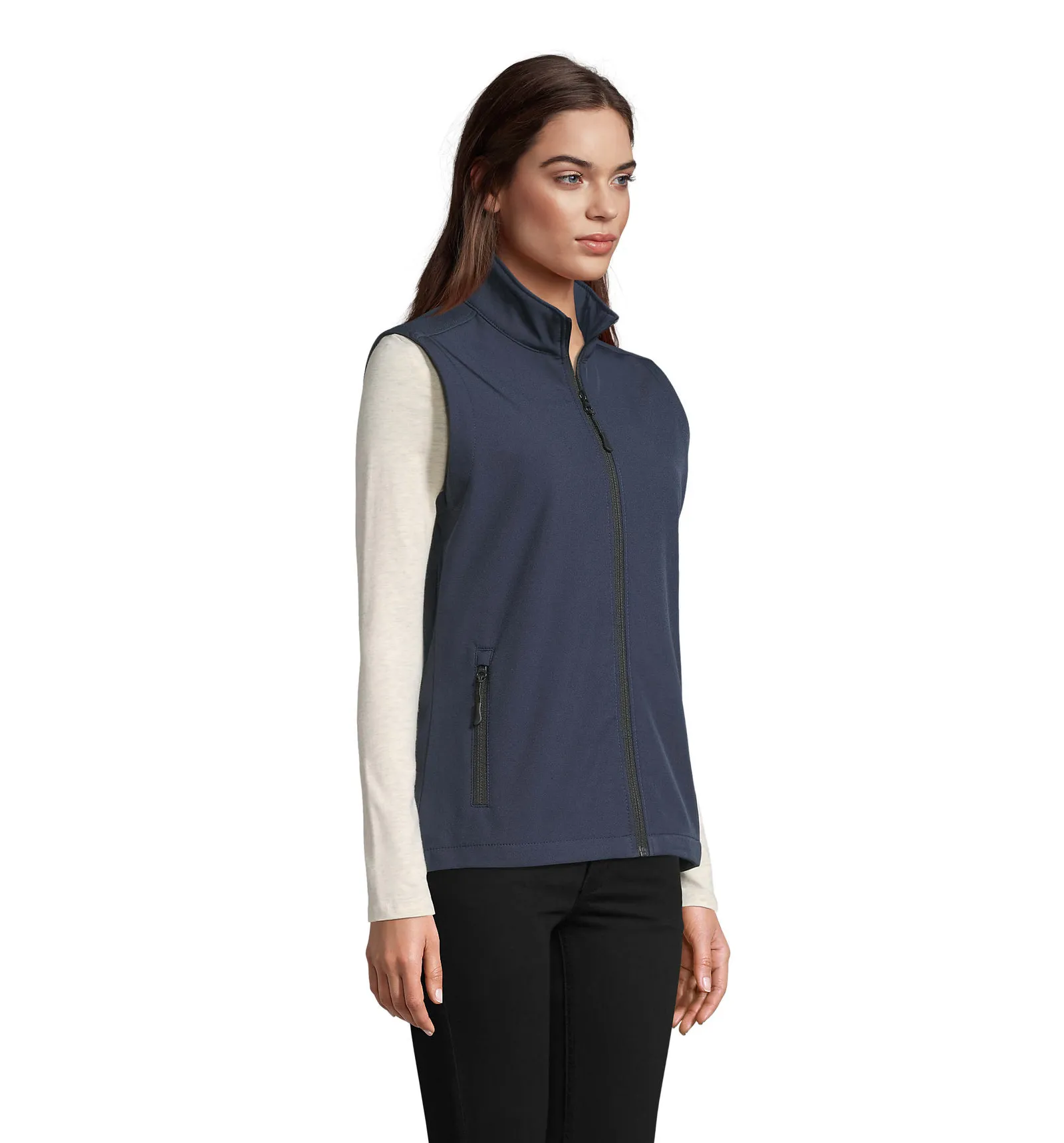 Gilet SOL'S Race BW Women, French navy, su modello, lato