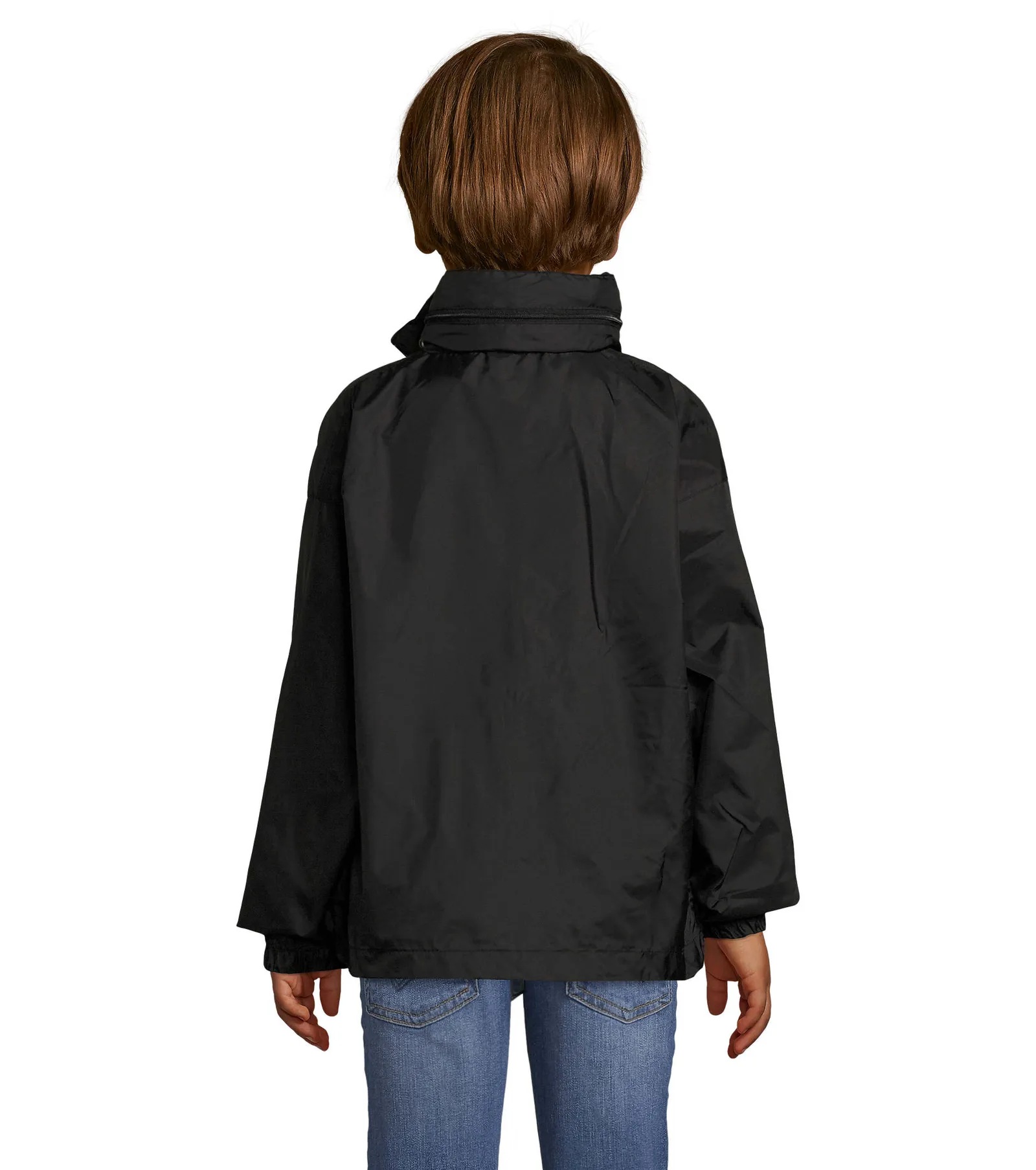 Giacca antivento SOL'S Surf Kids, Black, su modello, retro