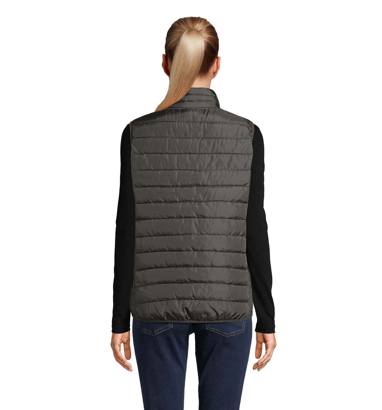 Gilet SOL'S Stream BW Women, Charcoal grey, su modello, retro