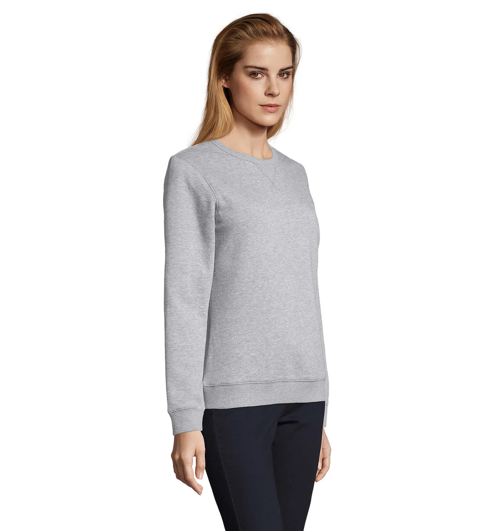 Felpa girocollo SOL'S Sully Women, Grey melange 2, su modello, lato