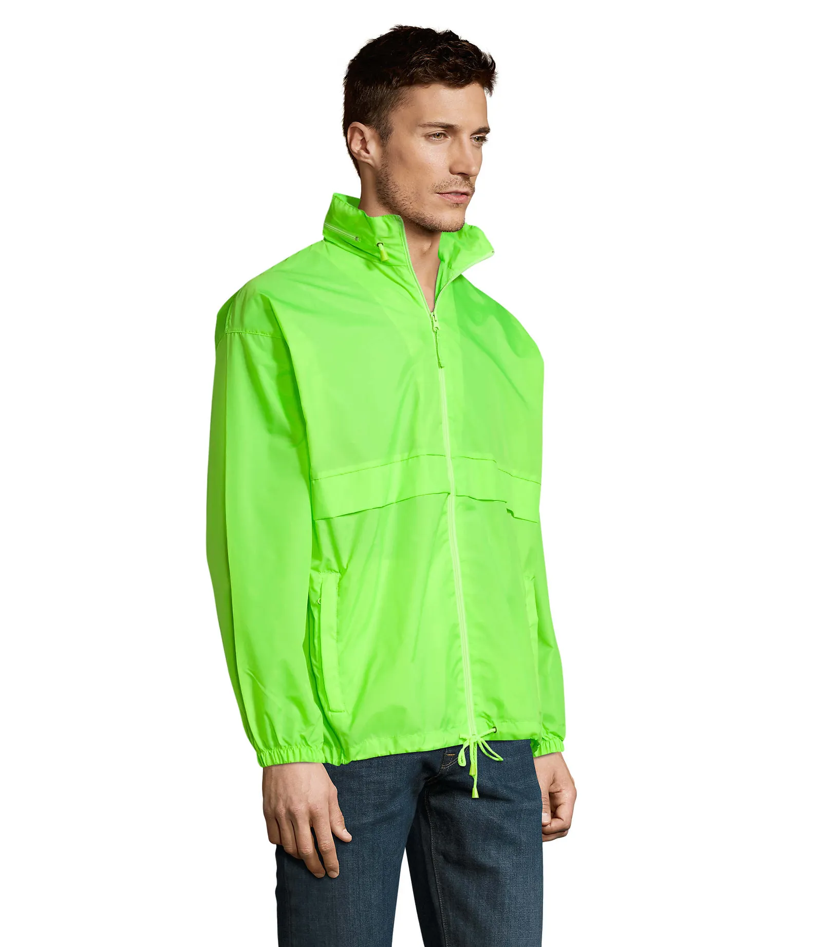 Giacca antivento SOL'S Surf, Neon lime, su modello, lato