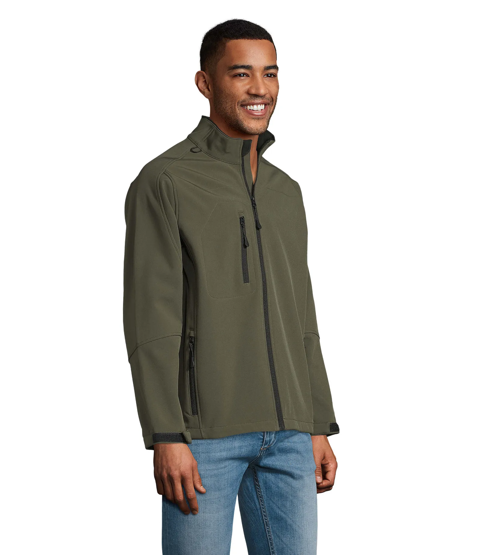 Softshell SOL'S Relax, Army, su modello, lato
