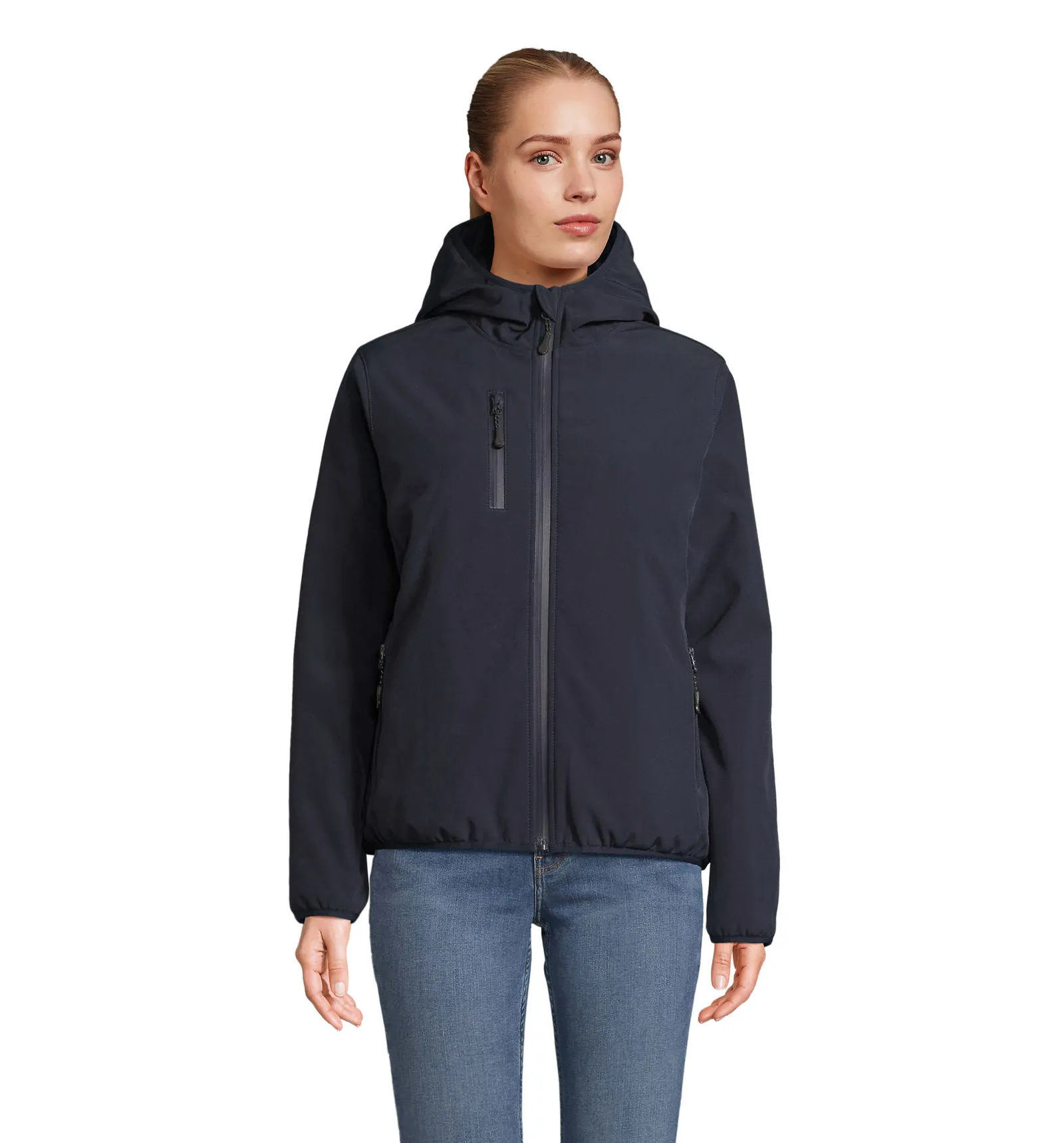 Softshell SOL'S Falcon Padded Women, Abyss blue, su modello, fronte