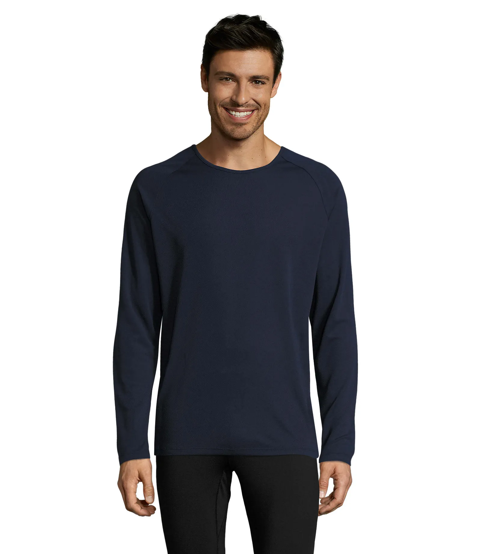 T-shirt tecnica SOL'S Sporty Lsl Men, French navy, su modello, fronte