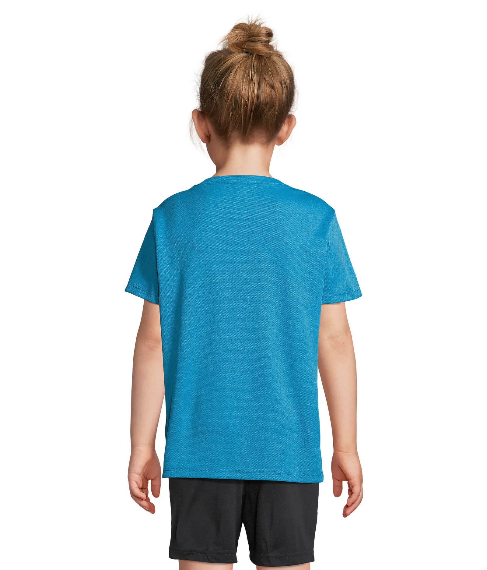 T-shirt tecnica SOL'S Sprint Kids, Aqua, su modello, retro