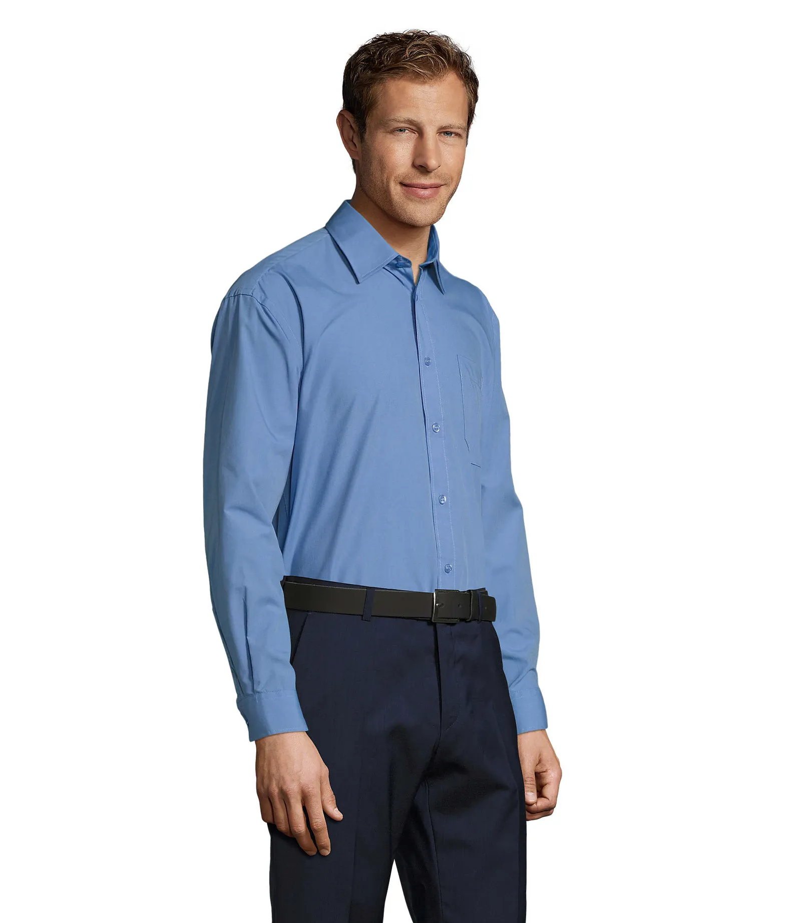 Camicia manica lunga SOL'S Baltimore, Medium blue, su modello, lato