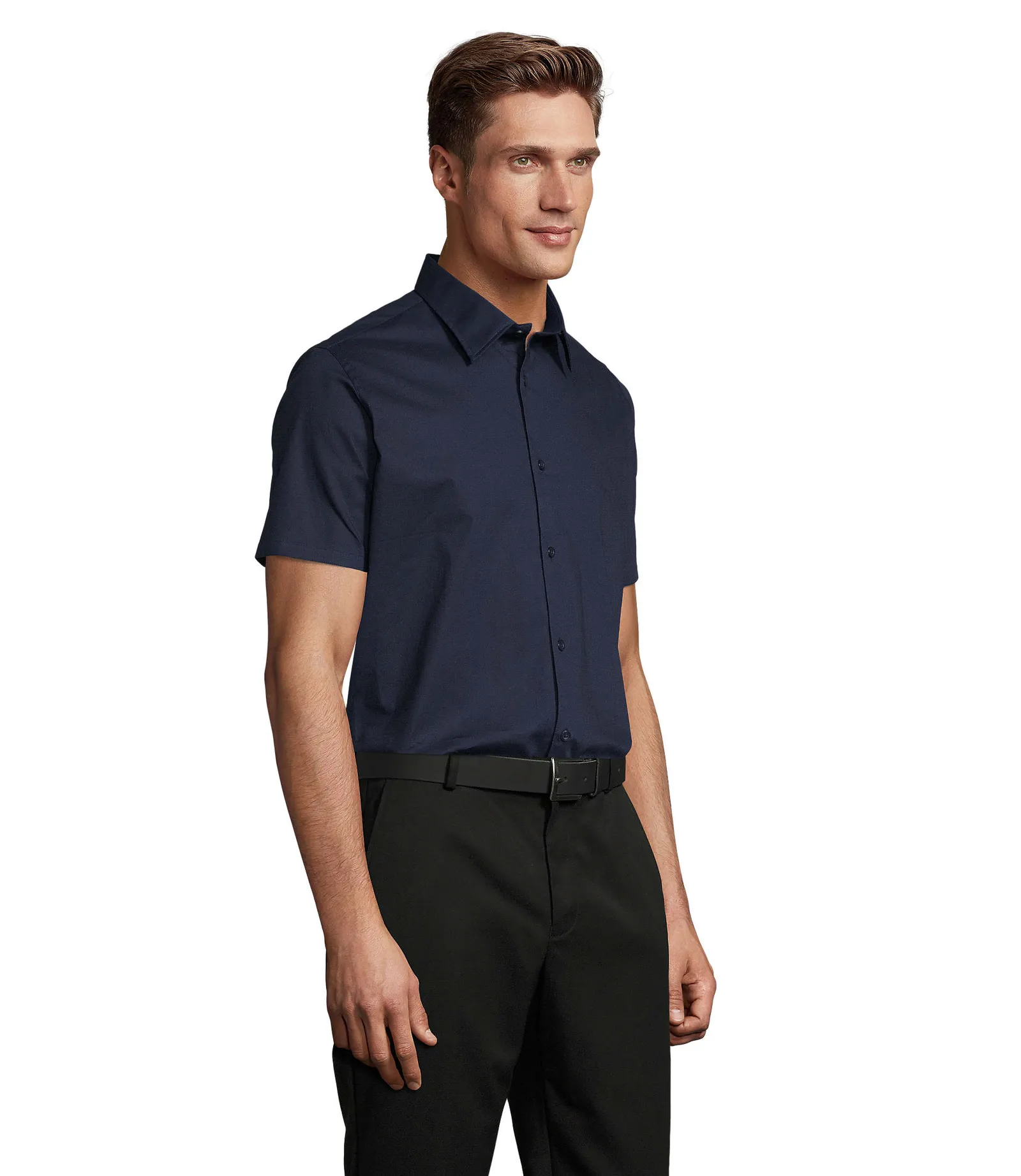 Camicia manica corta SOL'S Broadway, Dark blue, su modello, lato