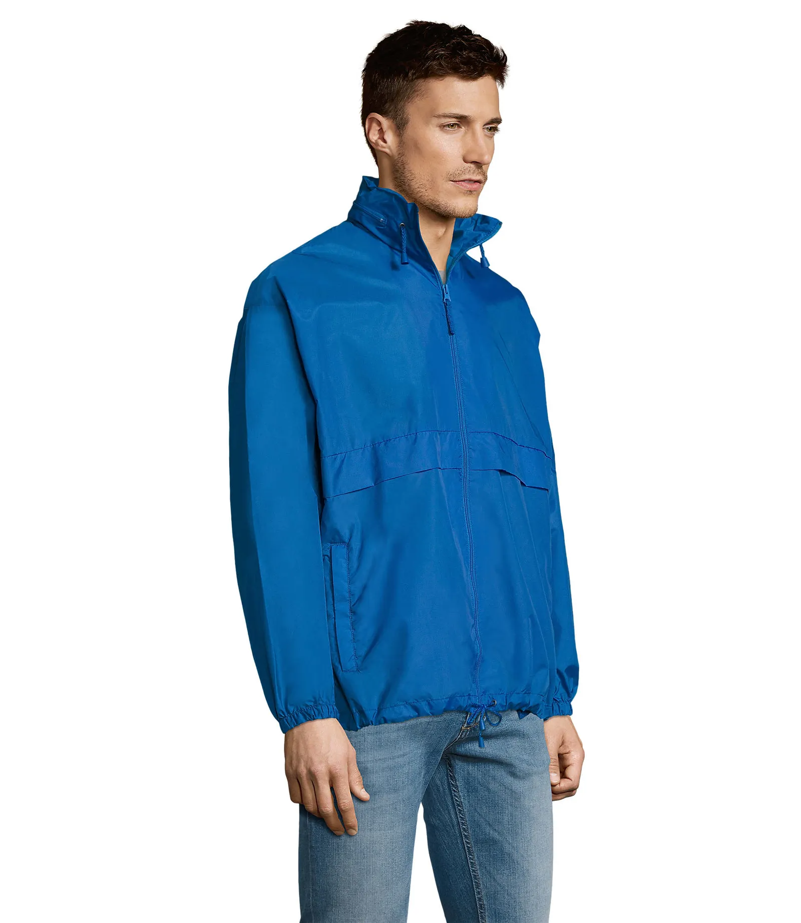 Giacca antivento SOL'S Surf, Royal blue, su modello, lato
