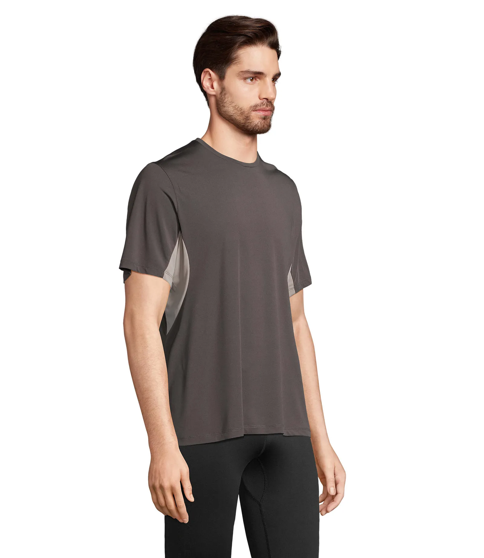 T-shirt tecnica SOL'S Storm, Dark grey/light grey, su modello, lato